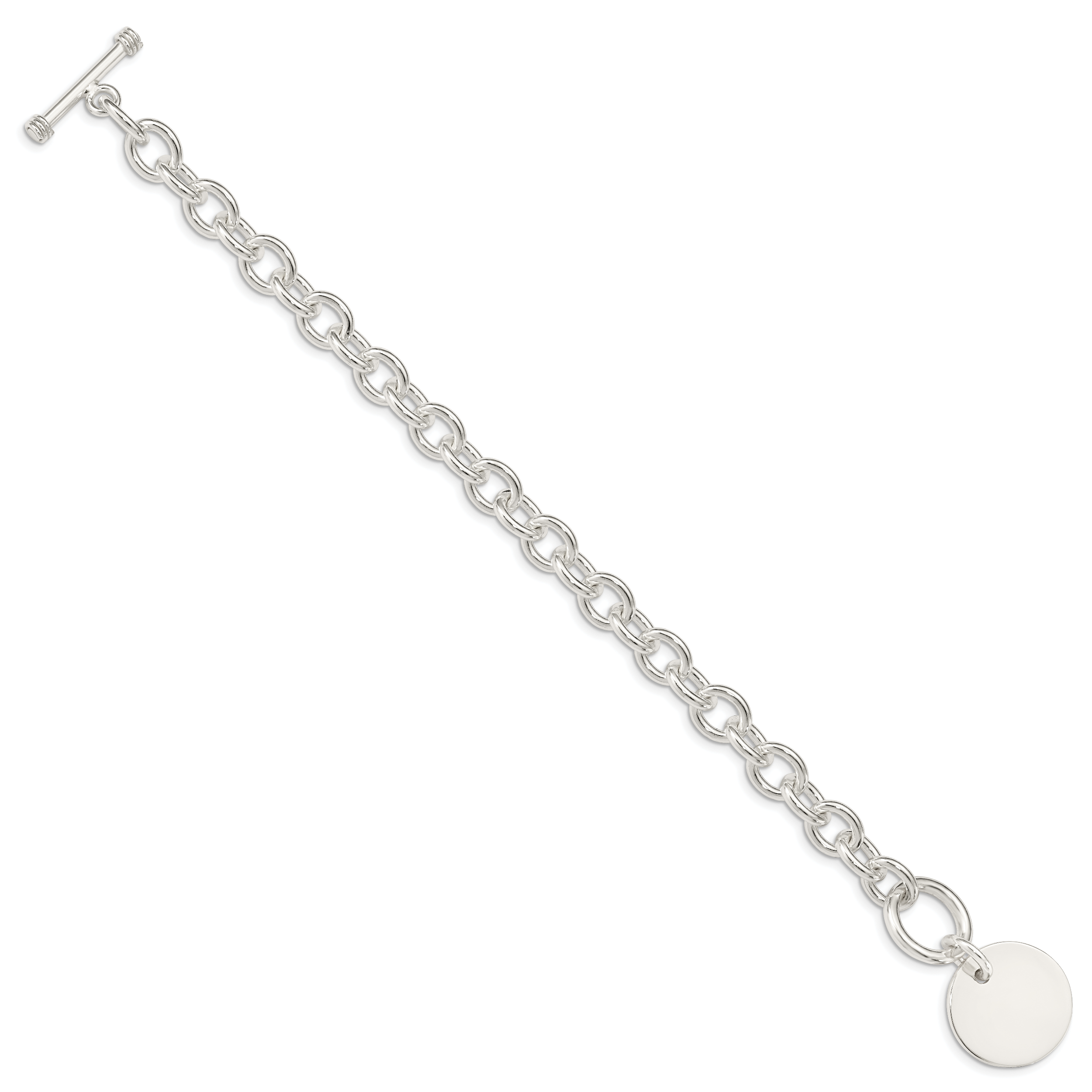Sterling Silver Engraveable Circular Disc on Fancy Link Bracelet Secondary image