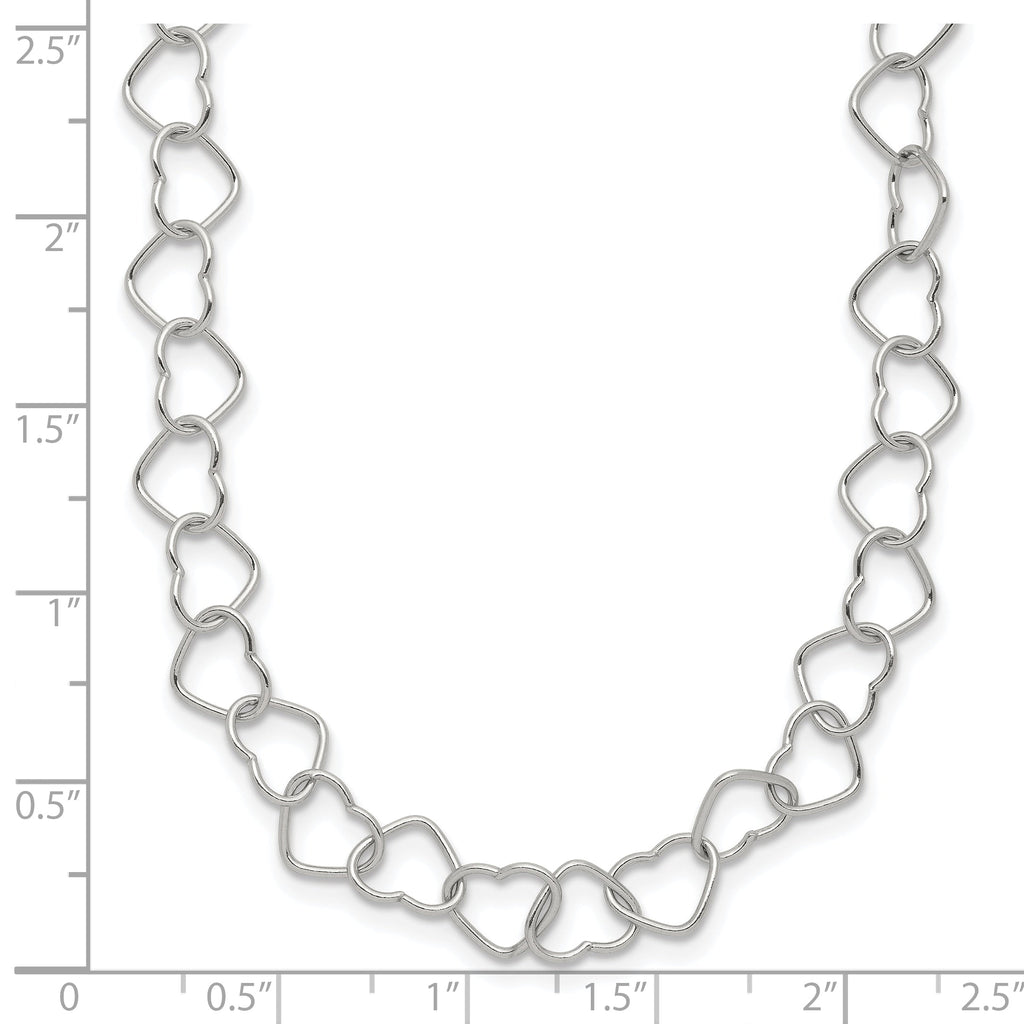 Sterling Silver 18inch Polished Fancy Heart Link Necklace