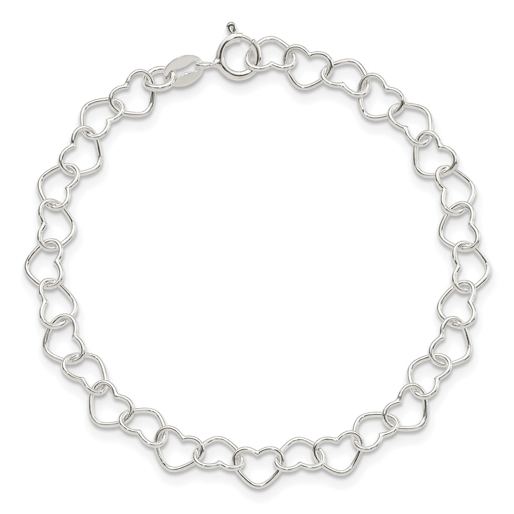 Sterling Silver 8inch Polished Fancy Heart Link Bracelet