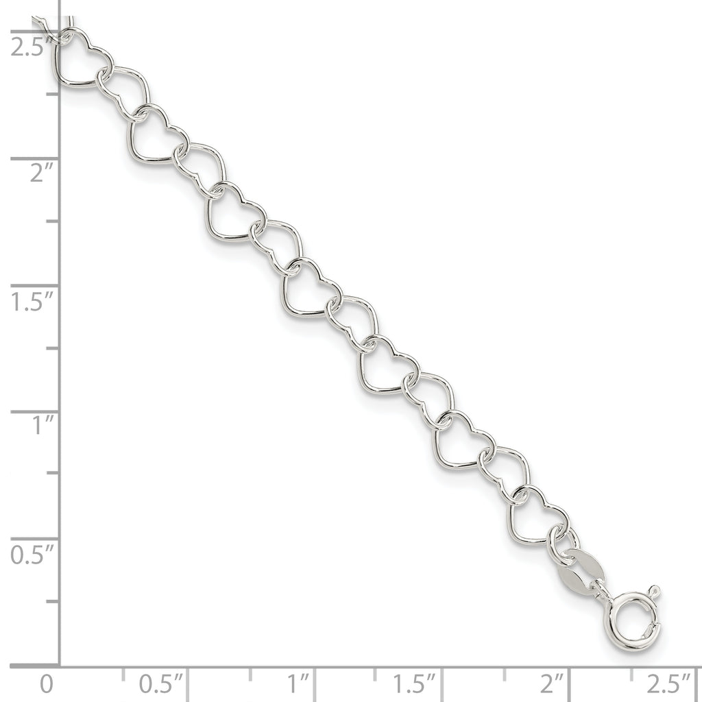Sterling Silver 7inch Polished Fancy Heart Link Bracelet