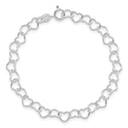 Sterling Silver Rhodium-plated 7inch Polished Fancy Heart Link Bracelet