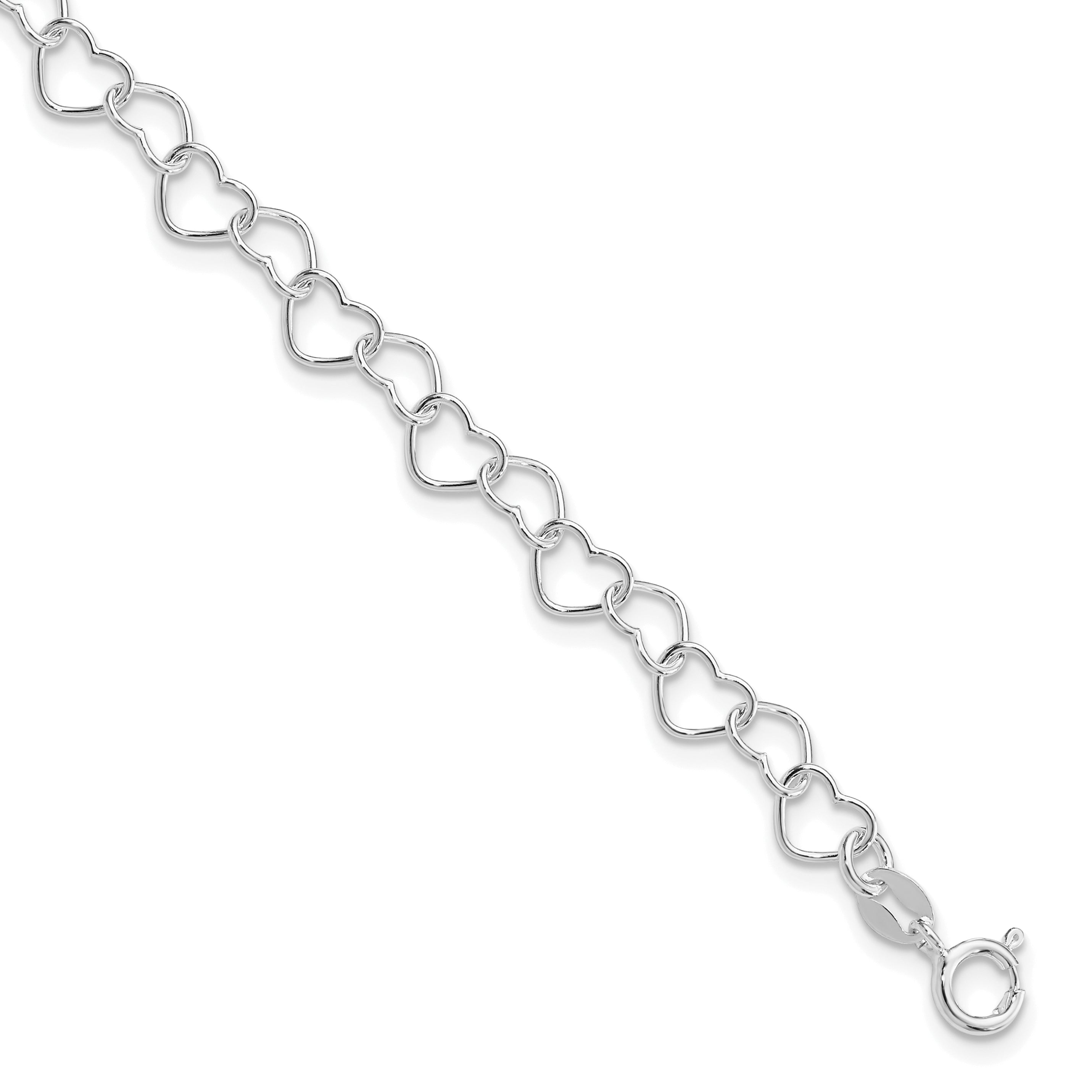 Sterling Silver Rhodium-plated 7inch Polished Fancy Heart Link Bracelet Main image