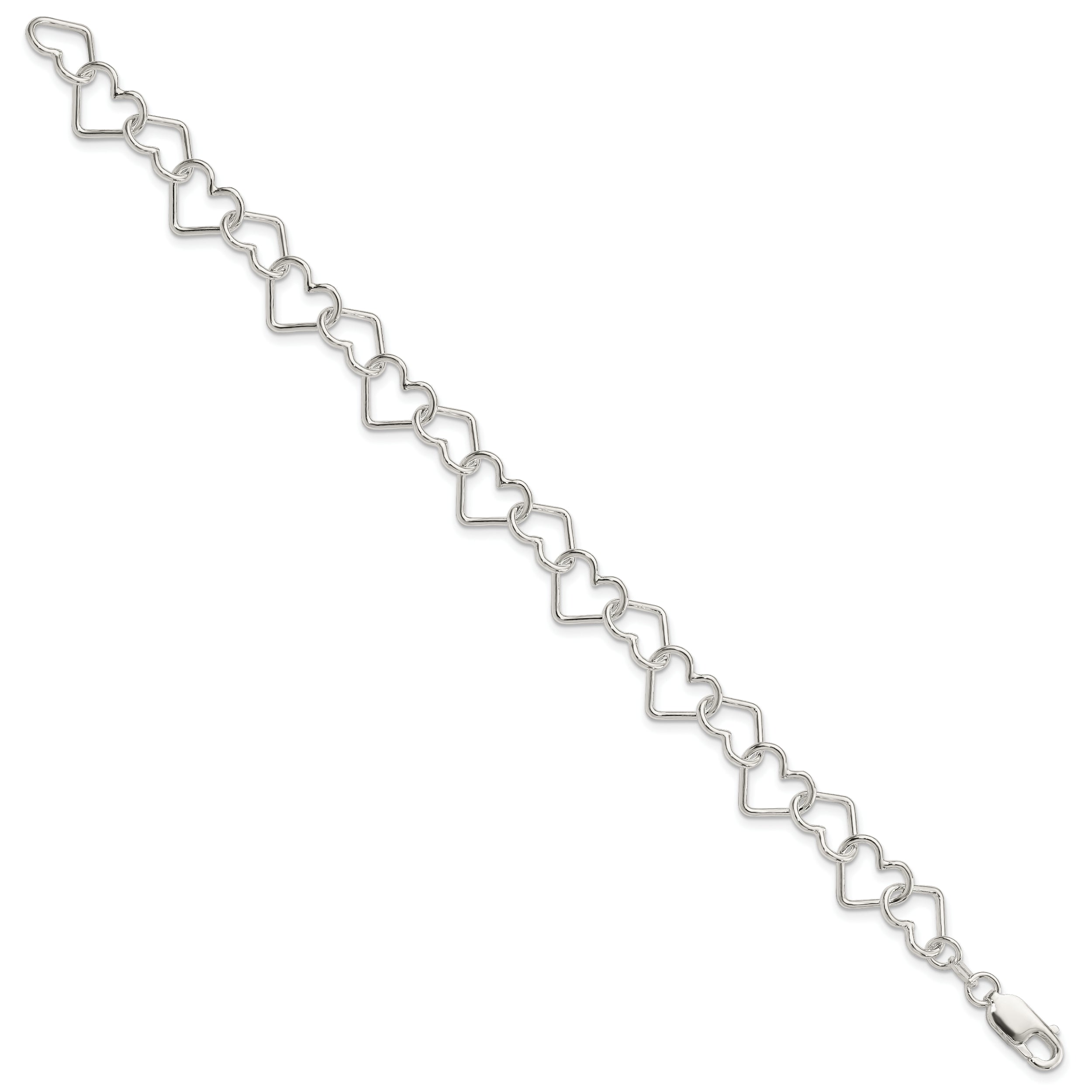 Sterling Silver 8inch Polished Fancy Large Heart Link Bracelet