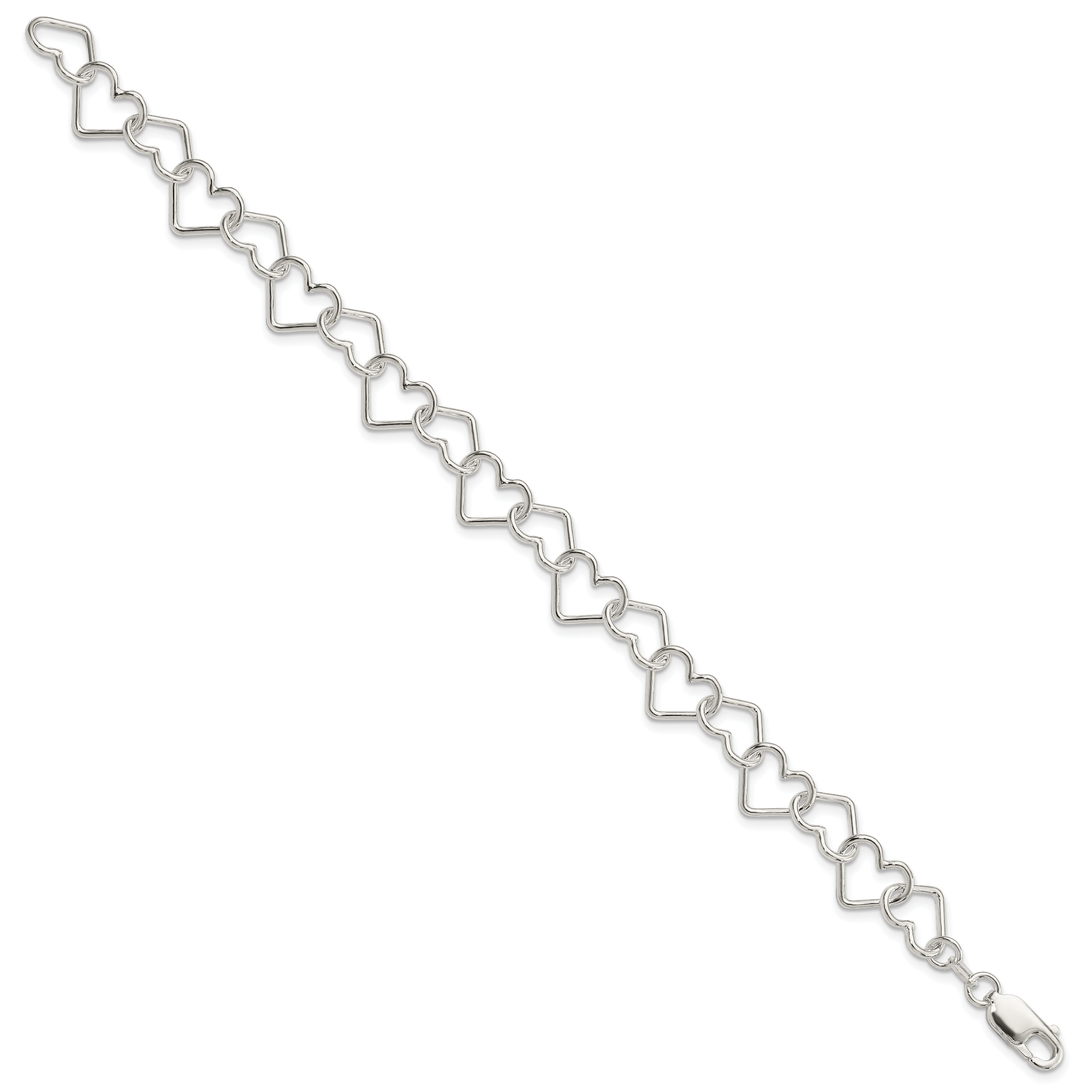 Sterling Silver 8inch Polished Fancy Large Heart Link Bracelet