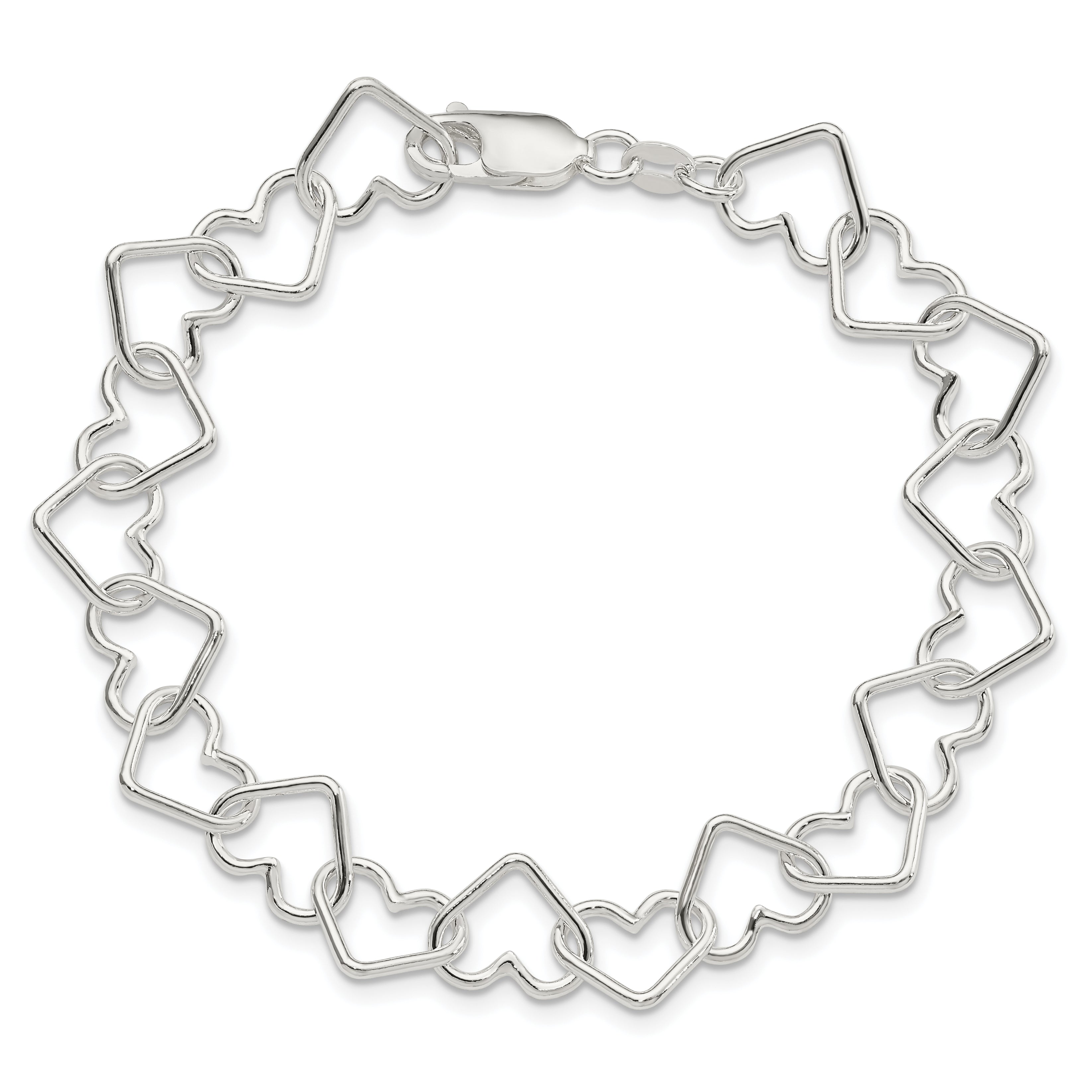 Sterling Silver 8inch Polished Fancy Large Heart Link Bracelet