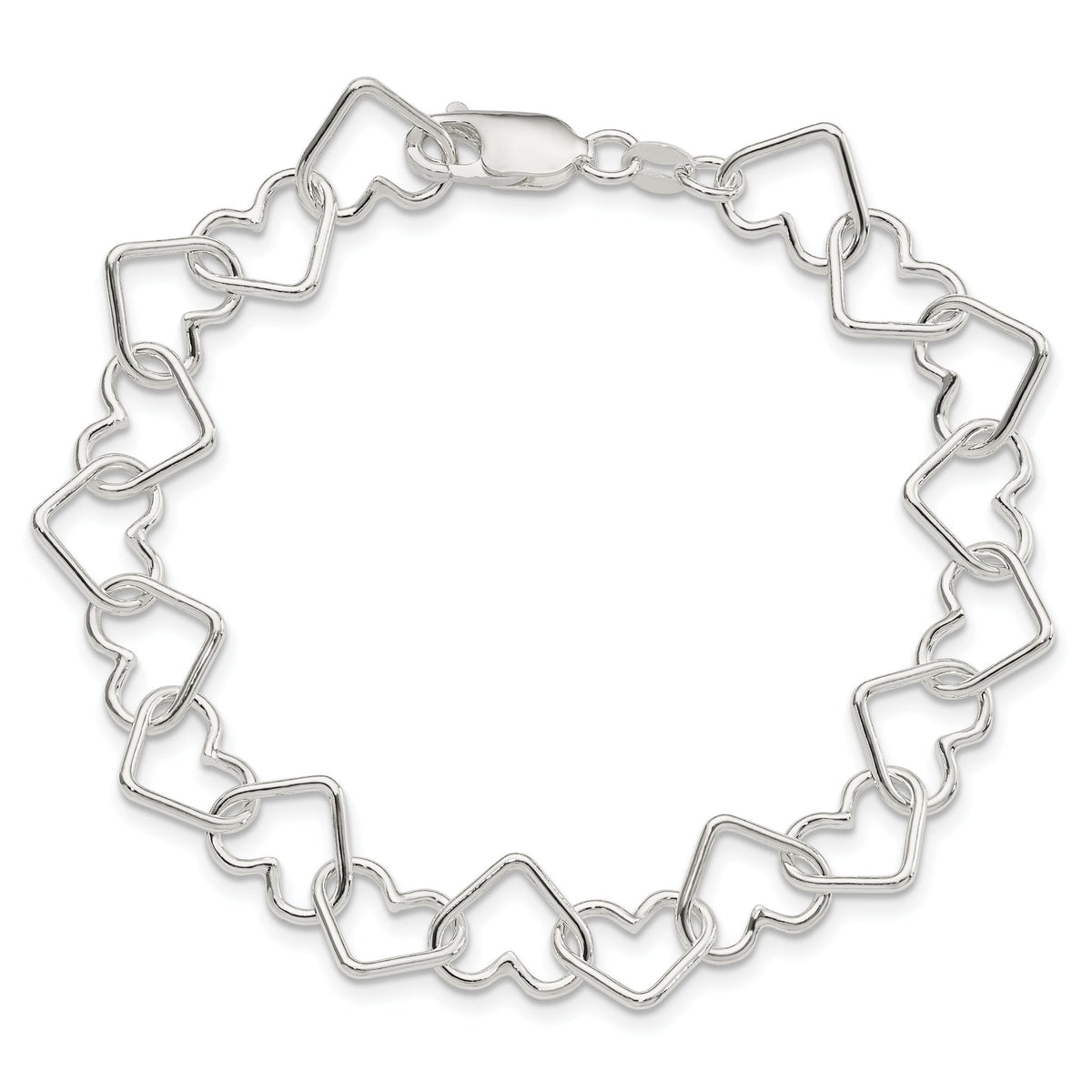 Heart Link Fancy Bracelet in Sterling Silver, 10.5mm - Sophia Jewelers