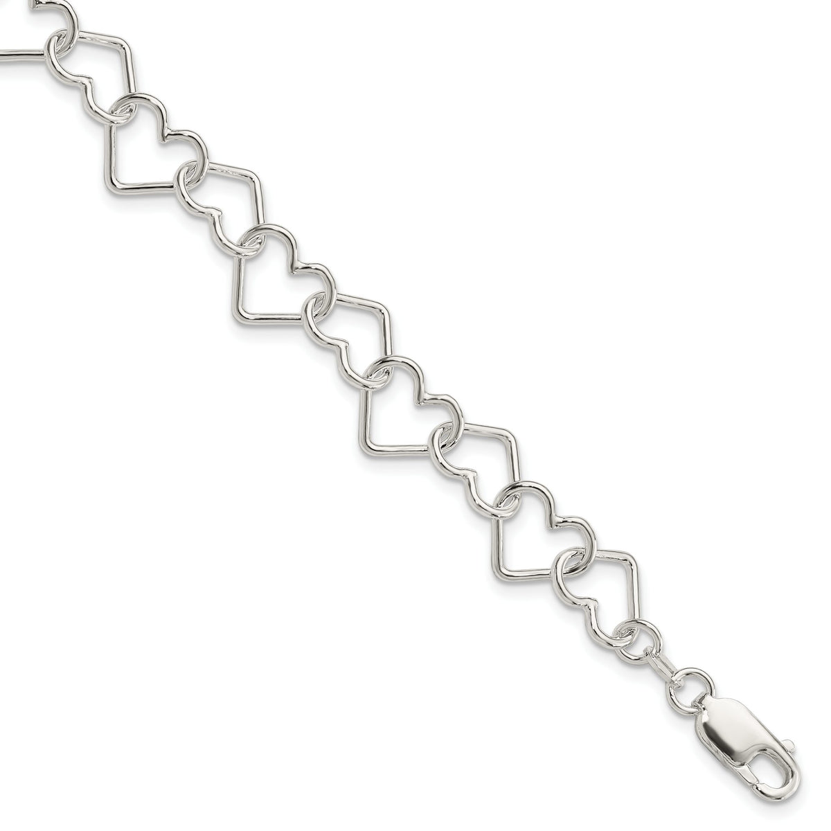 Heart Link Fancy Bracelet in Sterling Silver, 10.5mm - Sophia Jewelers Main image