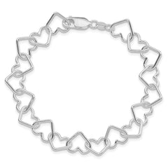 Sterling Silver Rhodium-plated 8inch Polished Fancy Large Heart Link Bracel