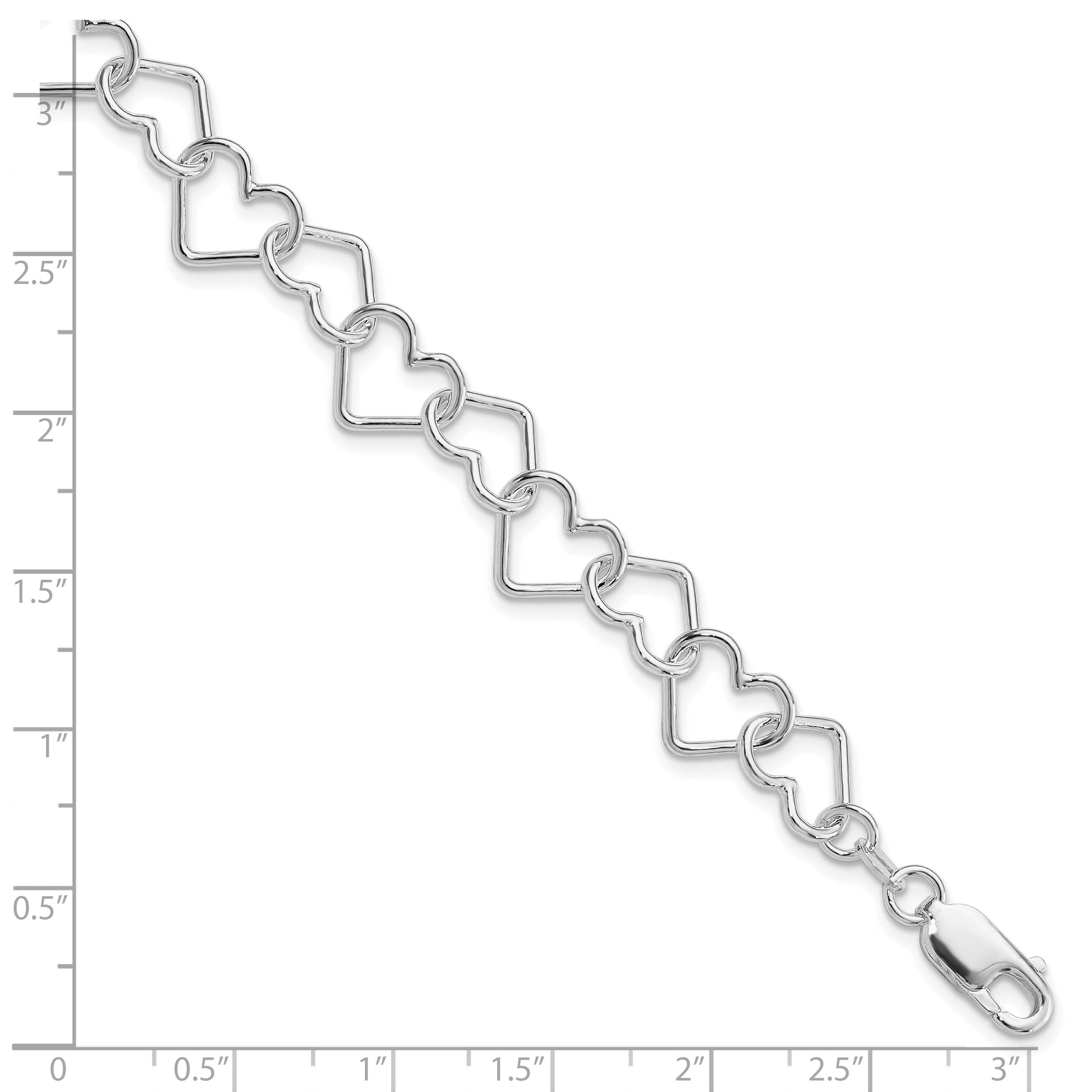 Sterling Silver Rhodium-plated 8inch Polished Fancy Large Heart Link Bracel