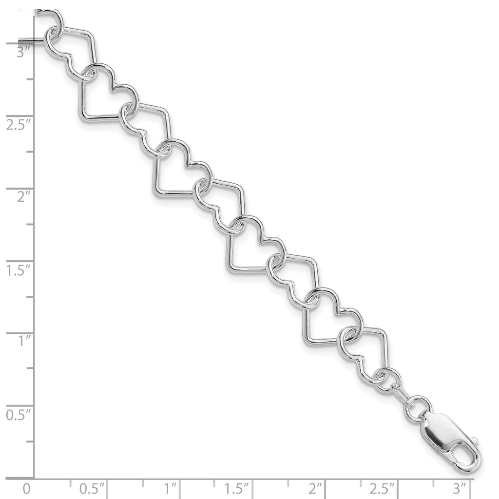 Sterling Silver Rhodium-plated 8inch Polished Fancy Large Heart Link Bracel