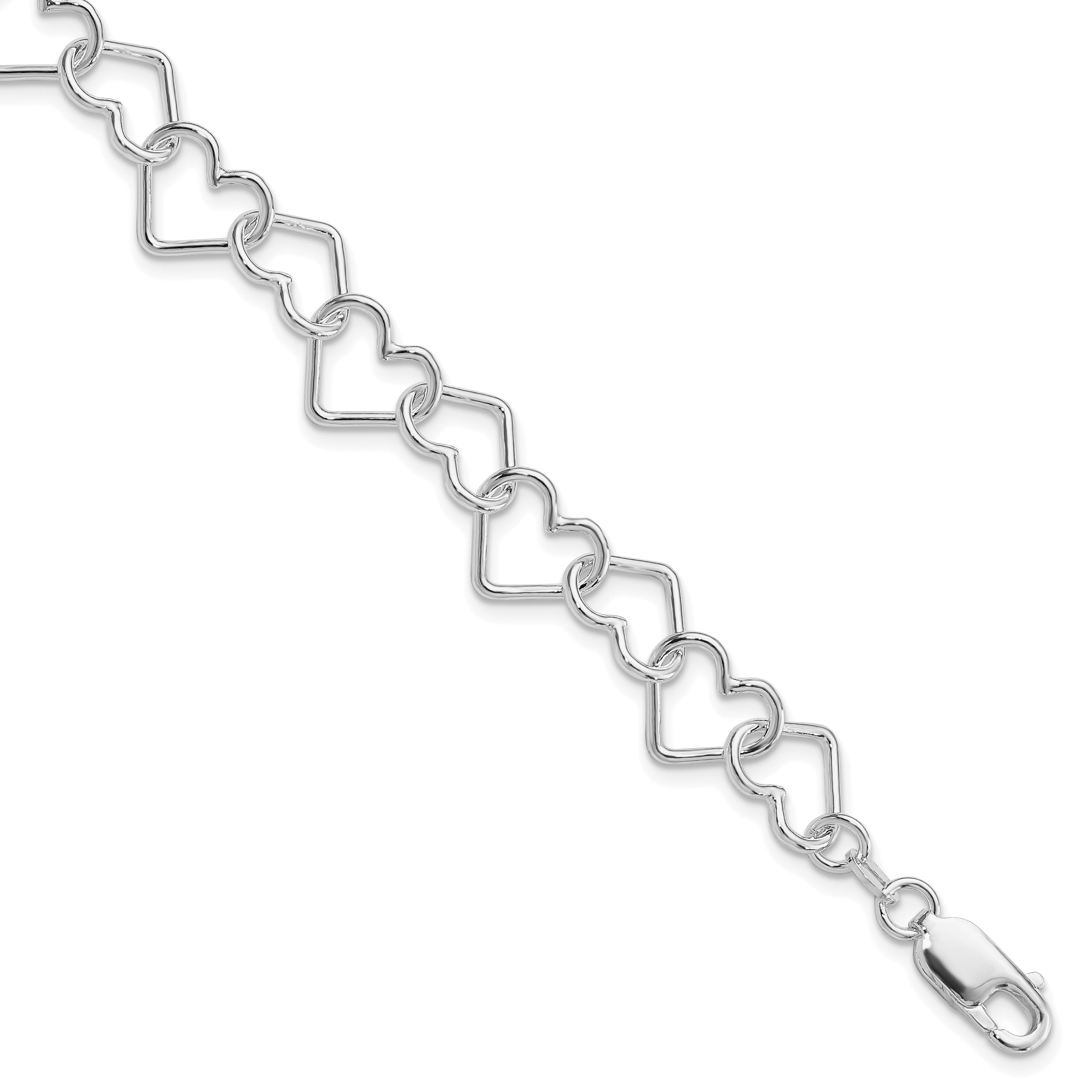 Sterling Silver Rhodium-plated 8inch Polished Fancy Large Heart Link Bracel Main image