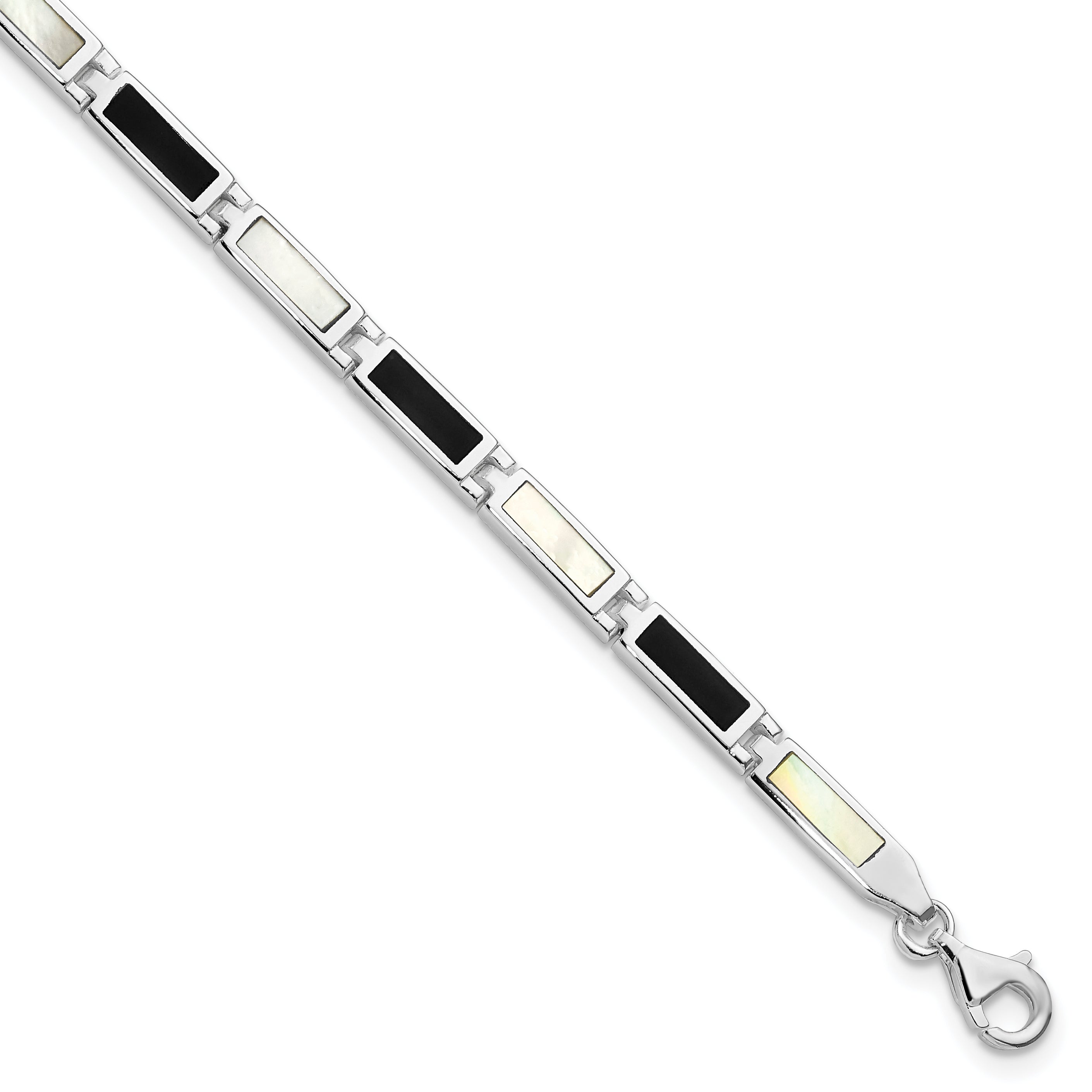 Sterling Silver Rhodium-plated 7in Onyx/Mother Of Pearl Bracelet Main image