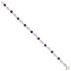 Sterling Silver 7inch Polished Amethyst Beaded Bracelet