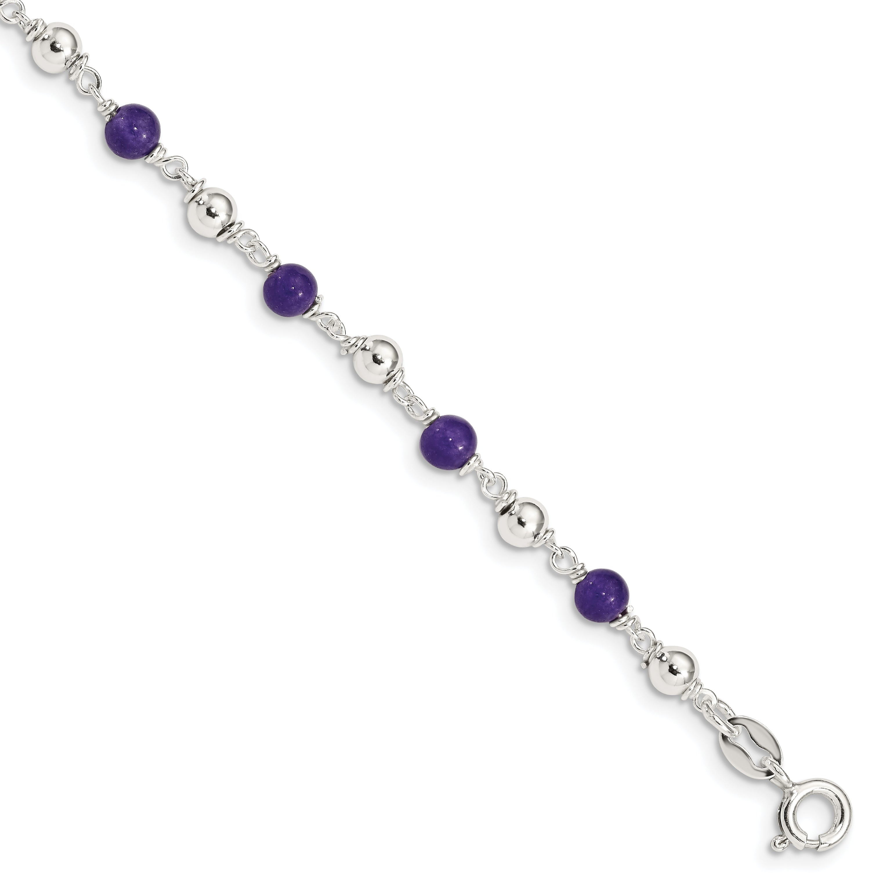 Sterling Silver 7inch Polished Amethyst Beaded Bracelet Main image
