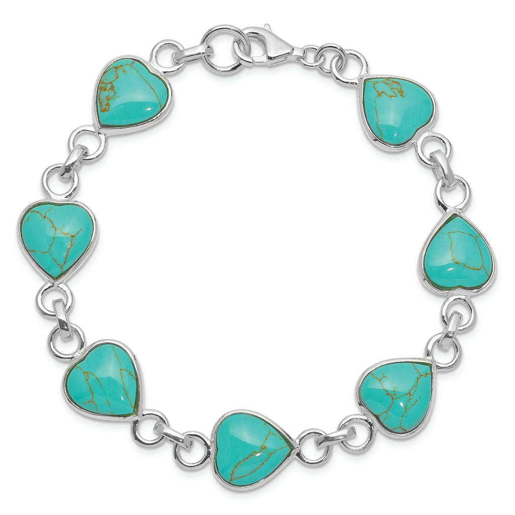 Sterling Silver Rhodium-plated Heart-shaped Turquoise Bracelet