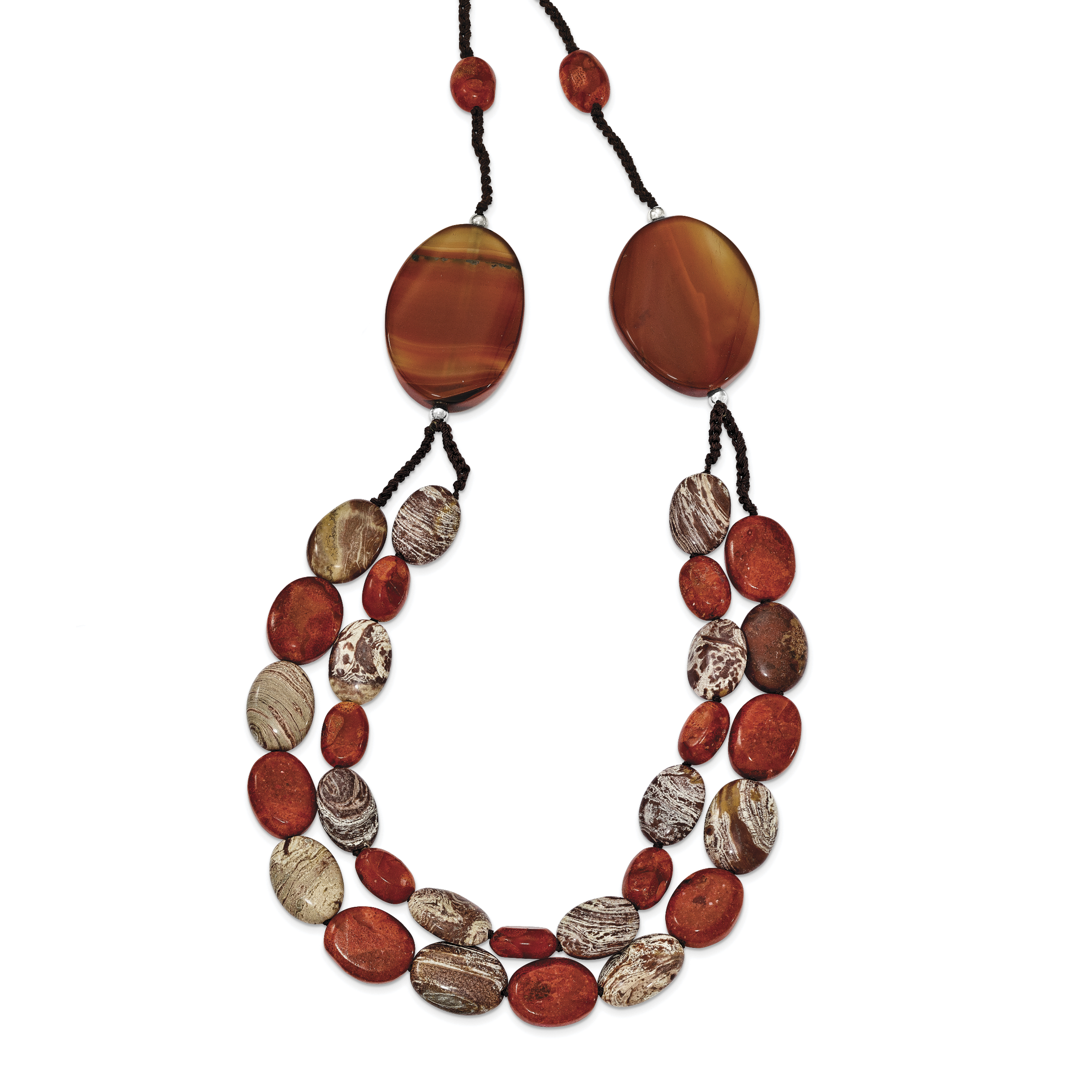 Sterling Silver Carnelian/Reconstituted Coral/Red Zebra Jasper Necklace Secondary image