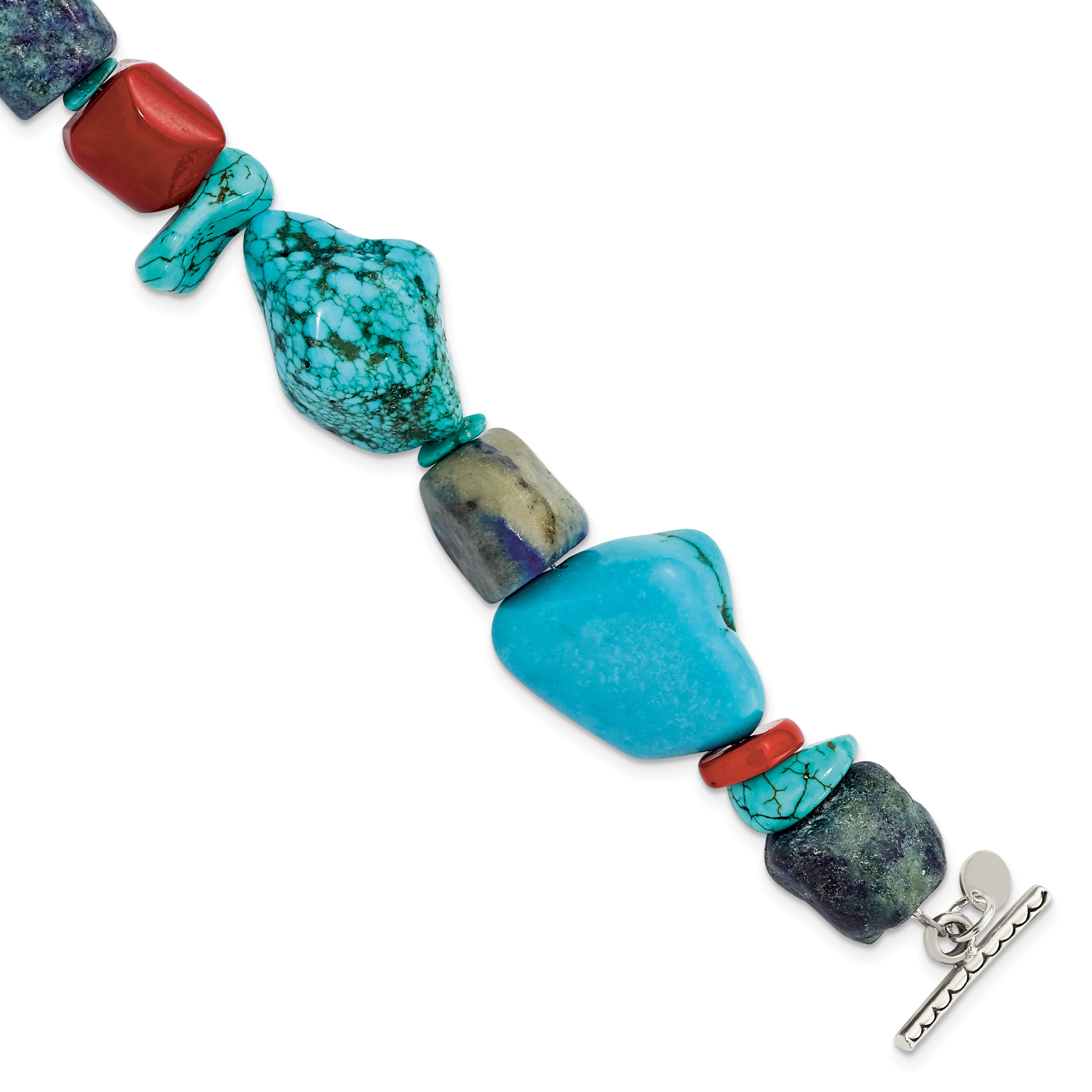 Sterling Silver Red Coral/Howlite/Lapis/Turquoise Bracelet Secondary image