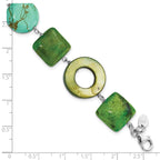 Sterling Silver Chrysocolla, Dyed Howlite & Dyed Mother Of Pearl With  1.5in ext Bracelet