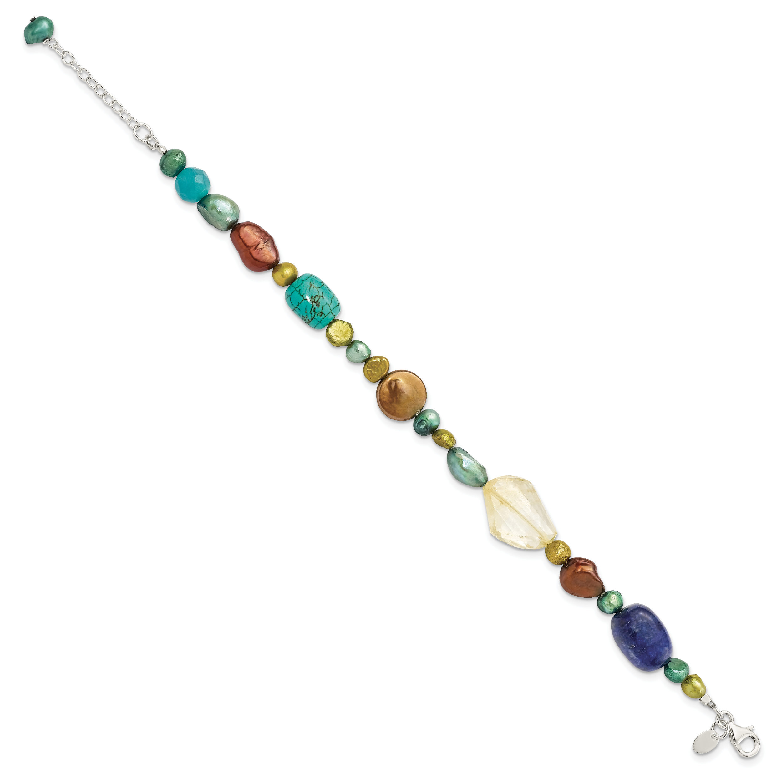 Sterling Silver Citrine/Lapis/Dyed Howlite/FW Cultured Pearl Bracelet Secondary image