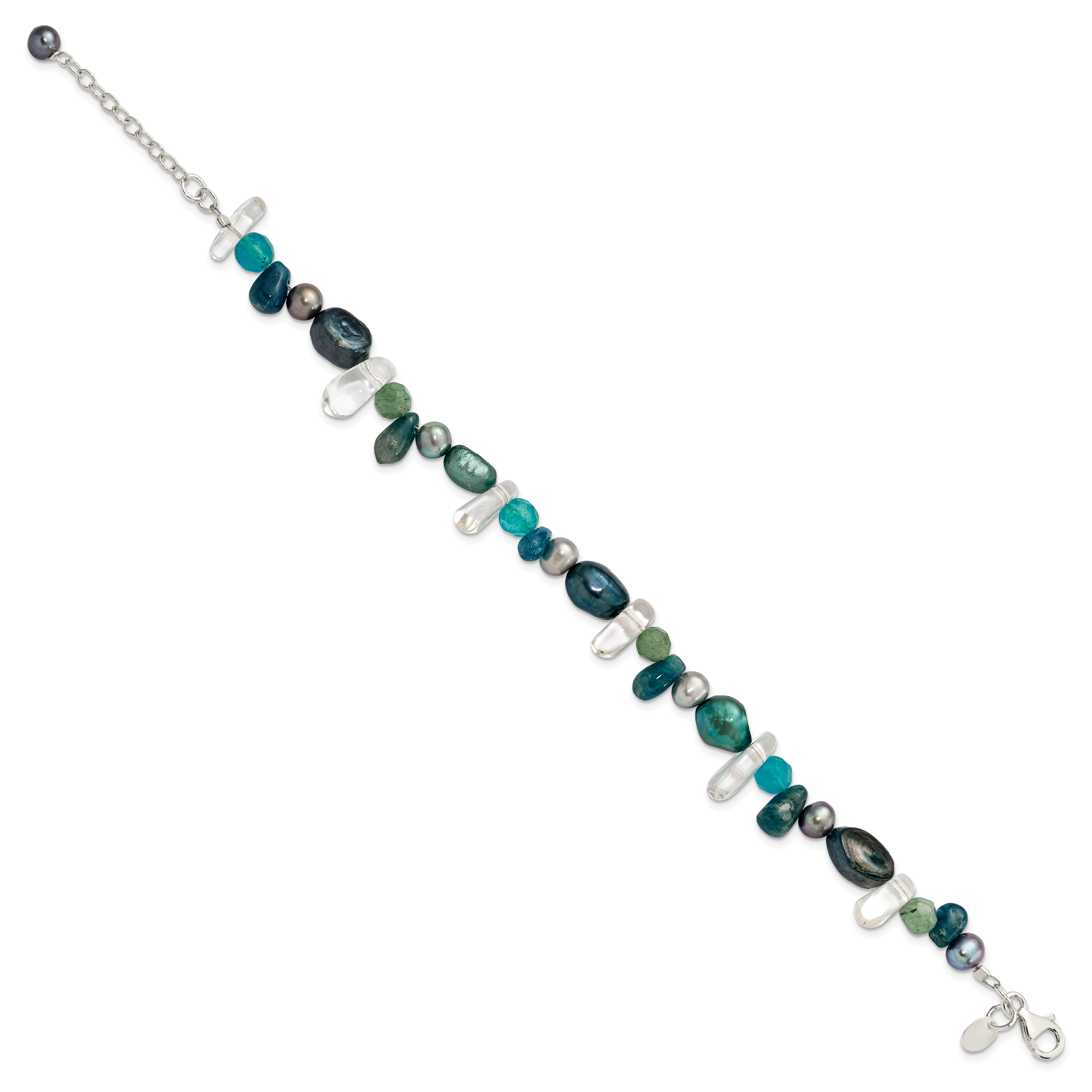 Sterling Silver Aventurine, Synthetic Blue Quartz/FWC Pearl Bracelet Secondary image