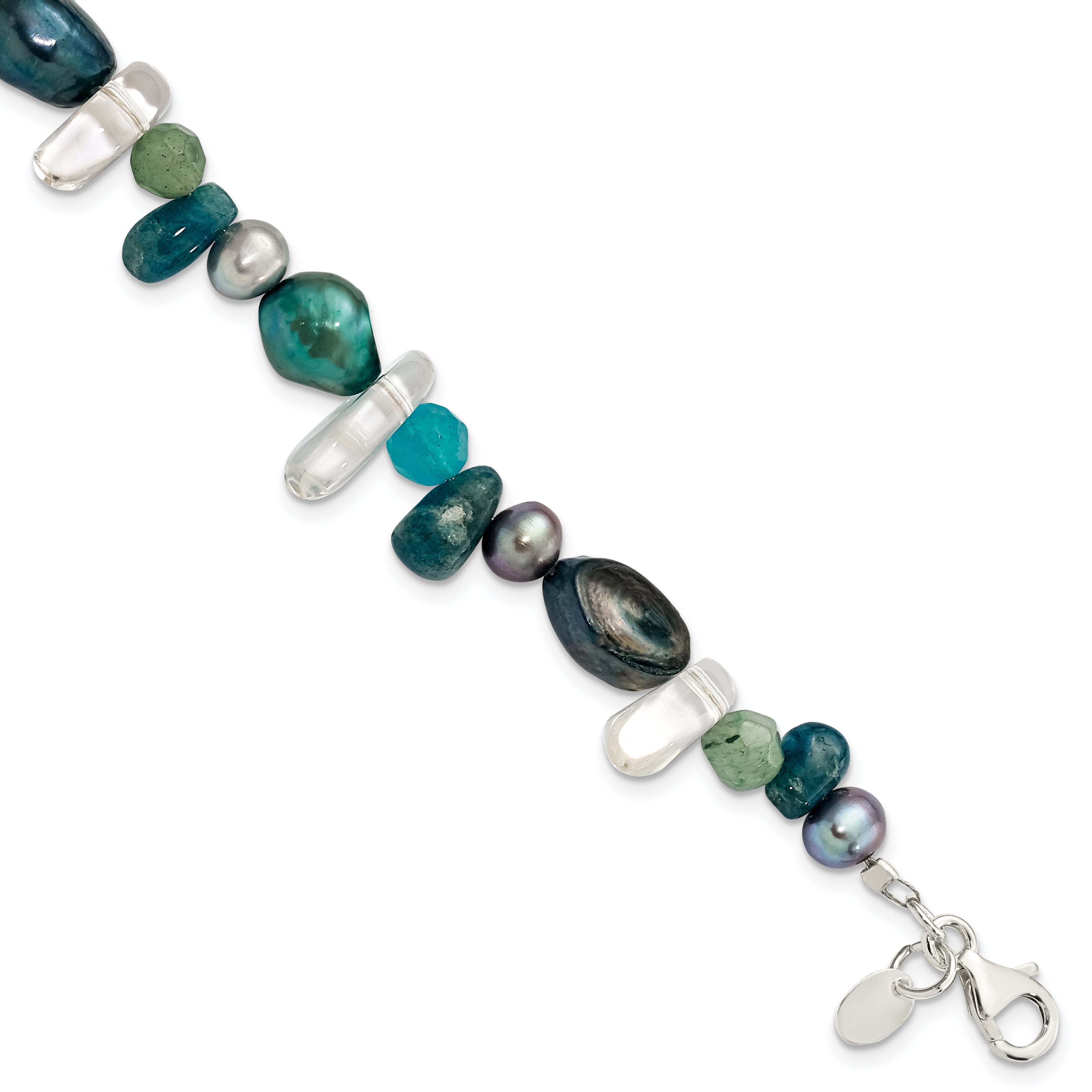 Sterling Silver Aventurine, Synthetic Blue Quartz/FWC Pearl Bracelet Main image