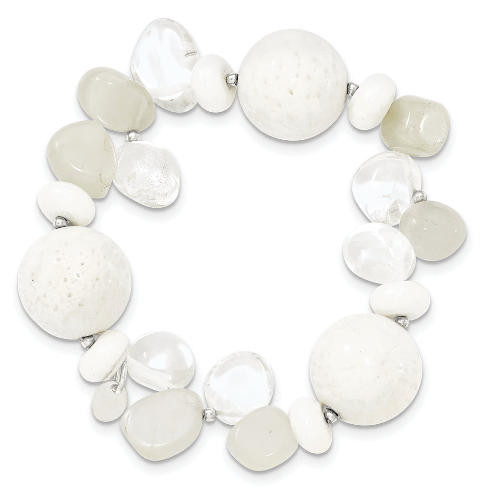 Sterling Silver Coral/Jade/Moonstone/Rock Quartz Stretch Bracelet