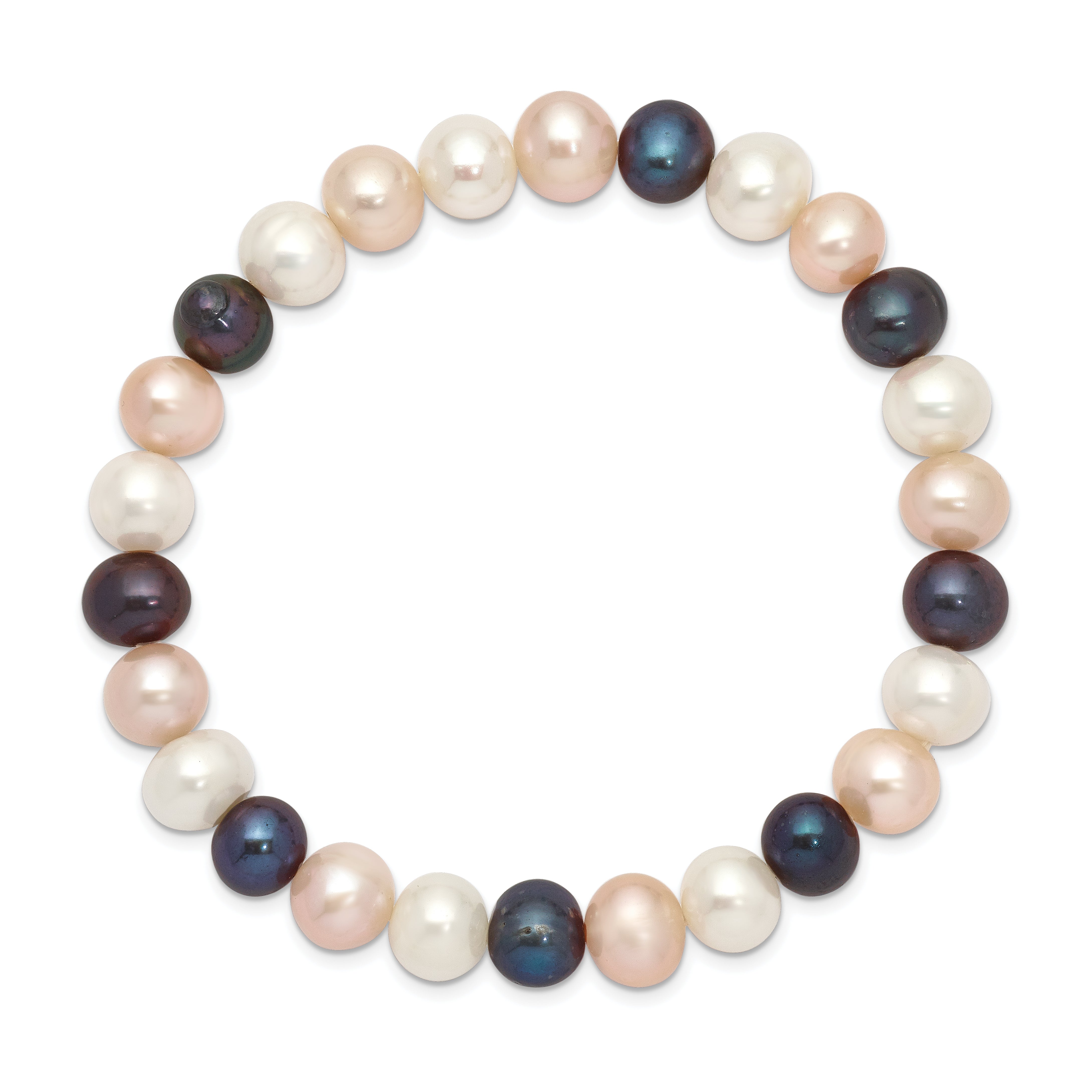 8-9mm White, Peach and Black Near-Round Freshwater Cultured Pearl Stretch Bracelet Secondary image