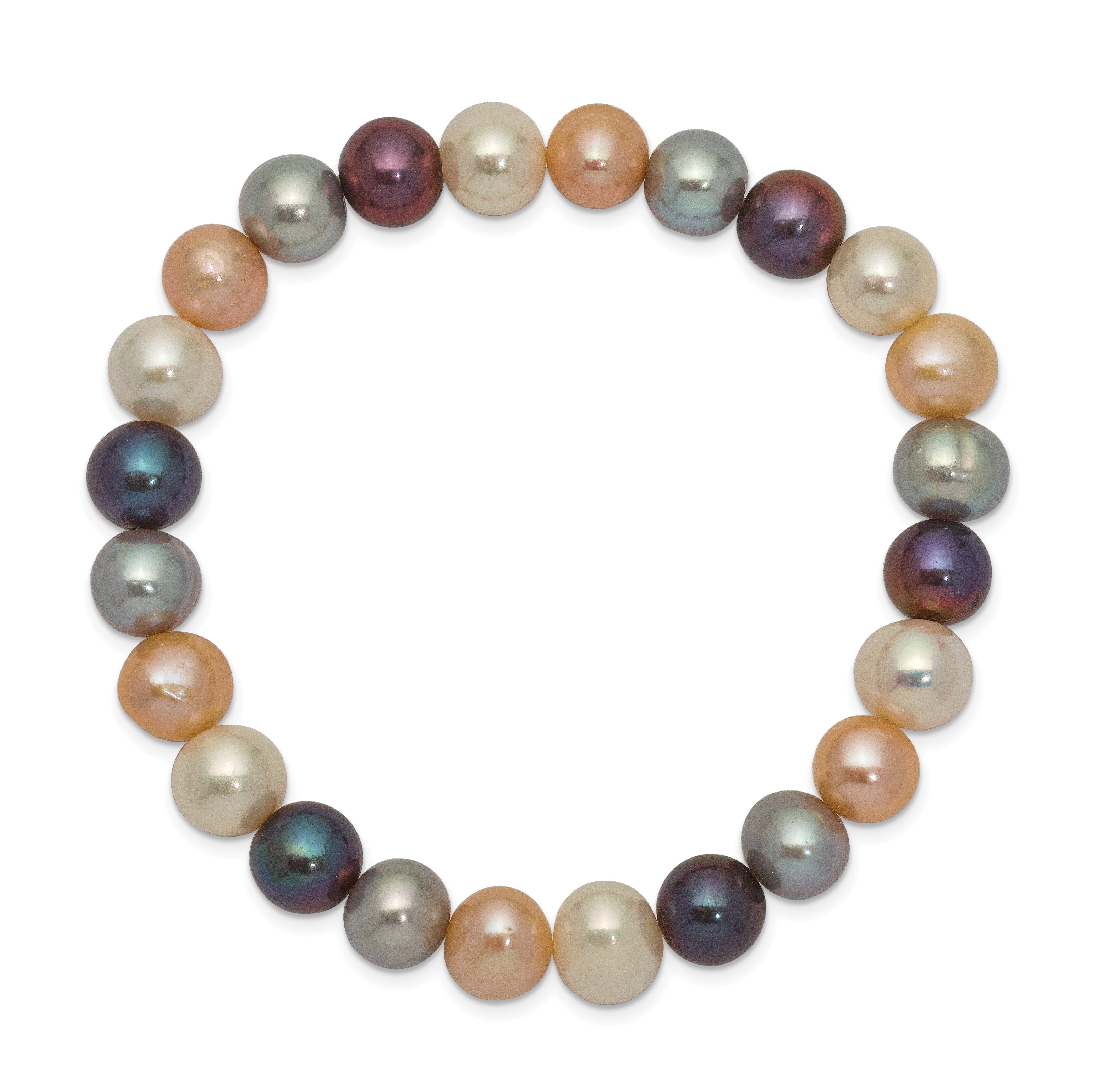 8-9mm White, Platinum, Peach and Black Near-Round Freshwater Cultured Pearl Stretch Bracelet Secondary image
