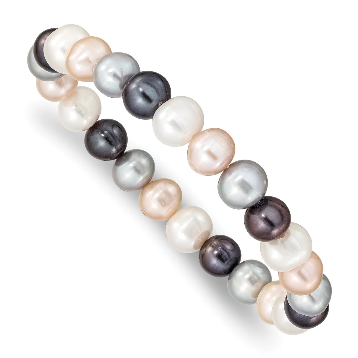 8-9mm White, Platinum, Peach and Black Near-Round Freshwater Cultured Pearl Stretch Bracelet