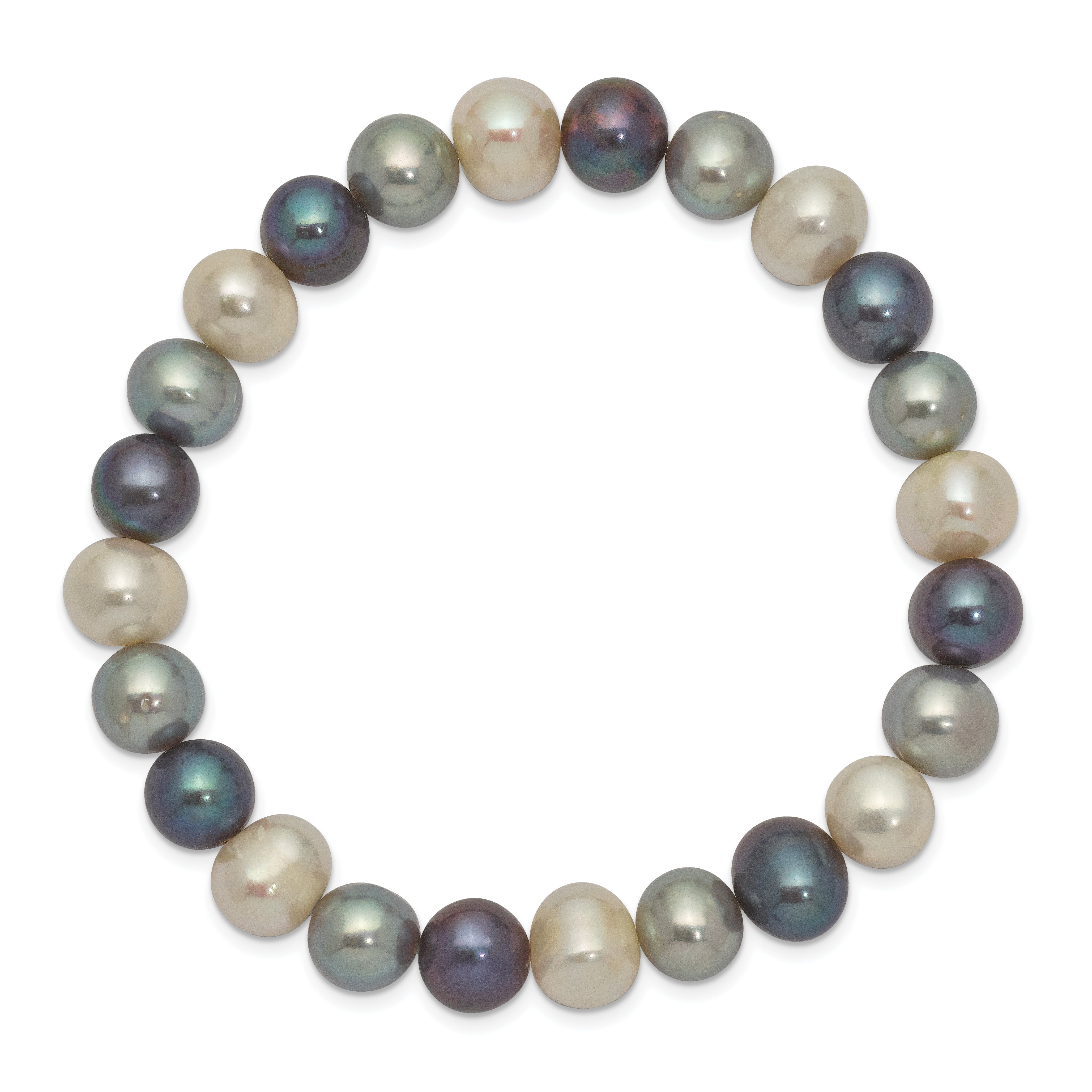 8-9mm White, Platinum and Black Near-Round Freshwater Cultured Pearl Stretch Bracelet Secondary image