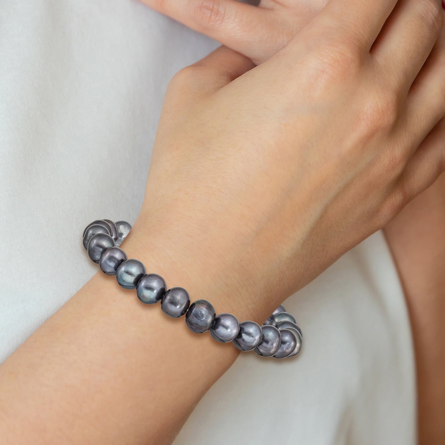 8-9mm Black Near-Round Freshwater Cultured Pearl Stretch Bracelet