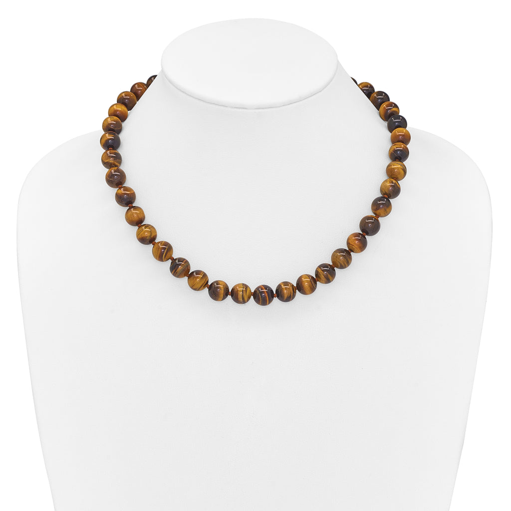 10-10.5mm Smooth Beaded Tiger Eye Necklace With Sterling S.RH Clasp