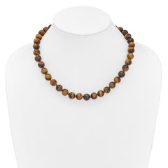 10-10.5mm Smooth Beaded Tiger Eye Necklace With Sterling S.RH Clasp