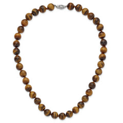 10-10.5mm Smooth Beaded Tiger Eye Necklace With Sterling S.RH Clasp