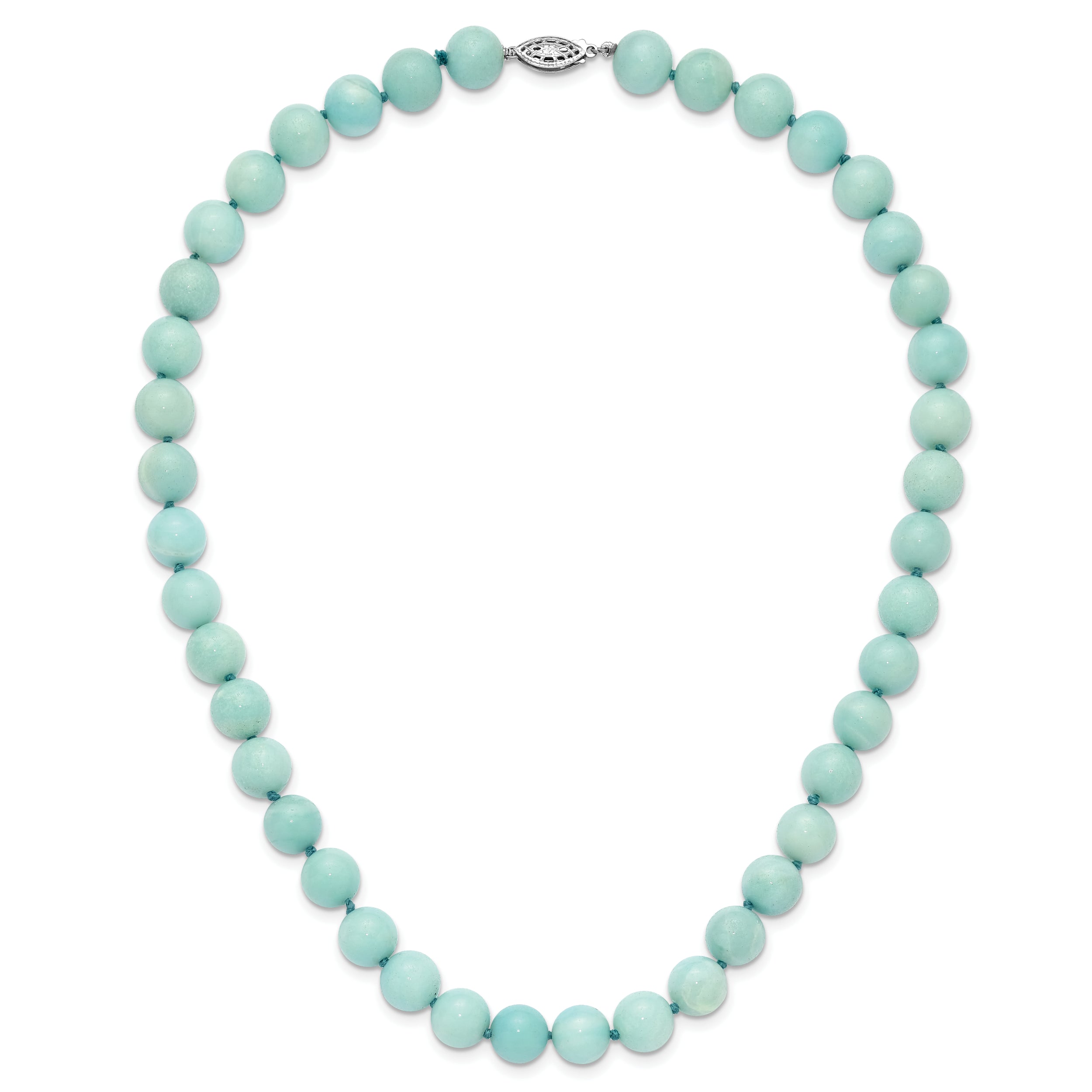 10-10.5mm Smooth Beaded Amazonite Necklace With Sterling S.RH Clasp