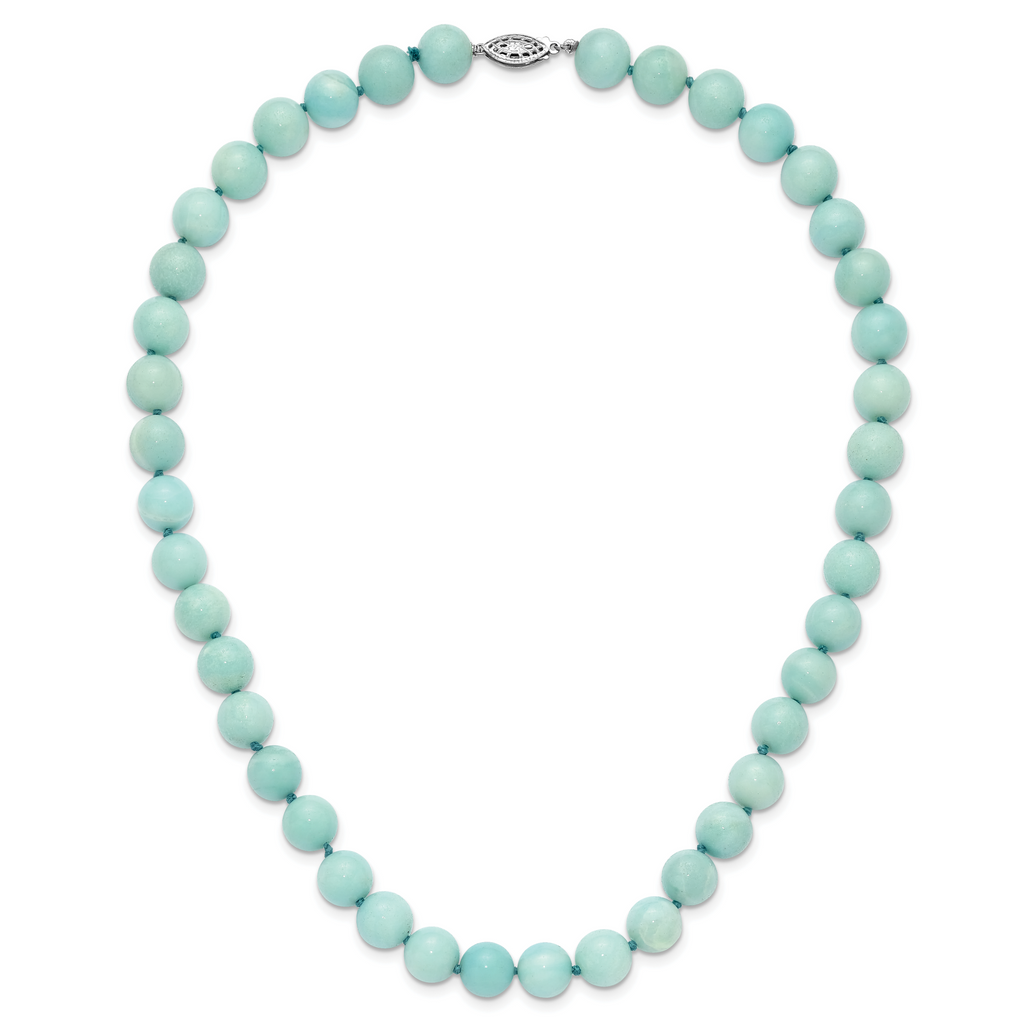 10-10.5mm Smooth Beaded Amazonite Necklace With Sterling S.RH Clasp