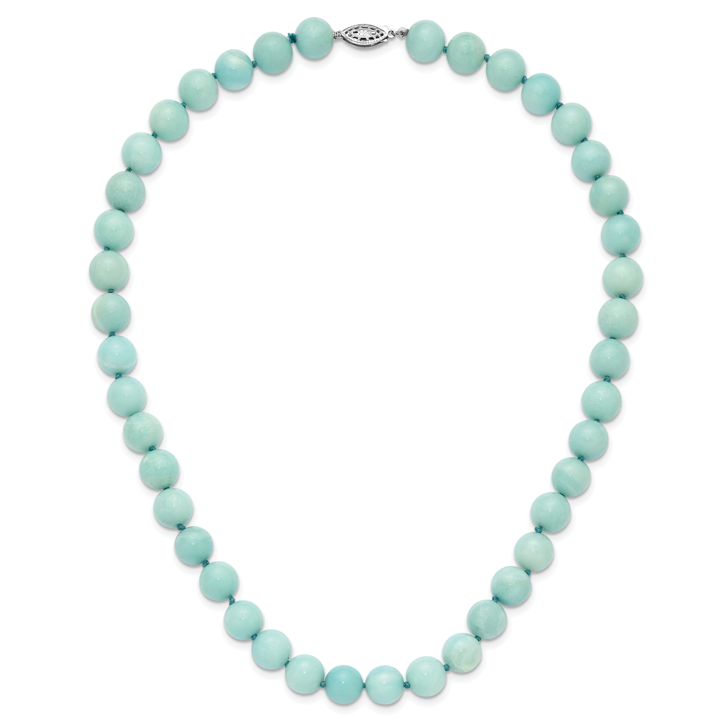 10-10.5mm Smooth Beaded Amazonite Necklace With Sterling S.RH Clasp