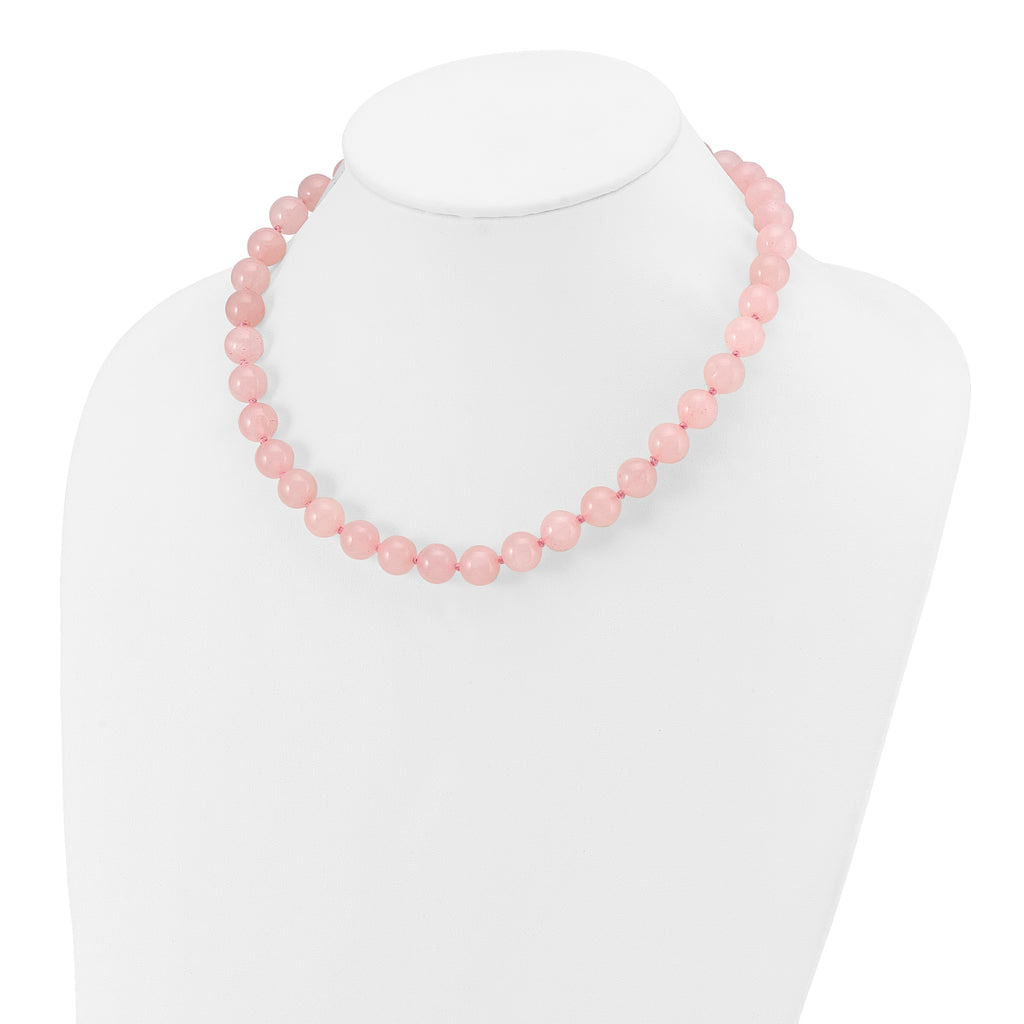 10-10.5mm Smooth Beaded Rose Quartz Necklace With Sterling S.RH Clasp