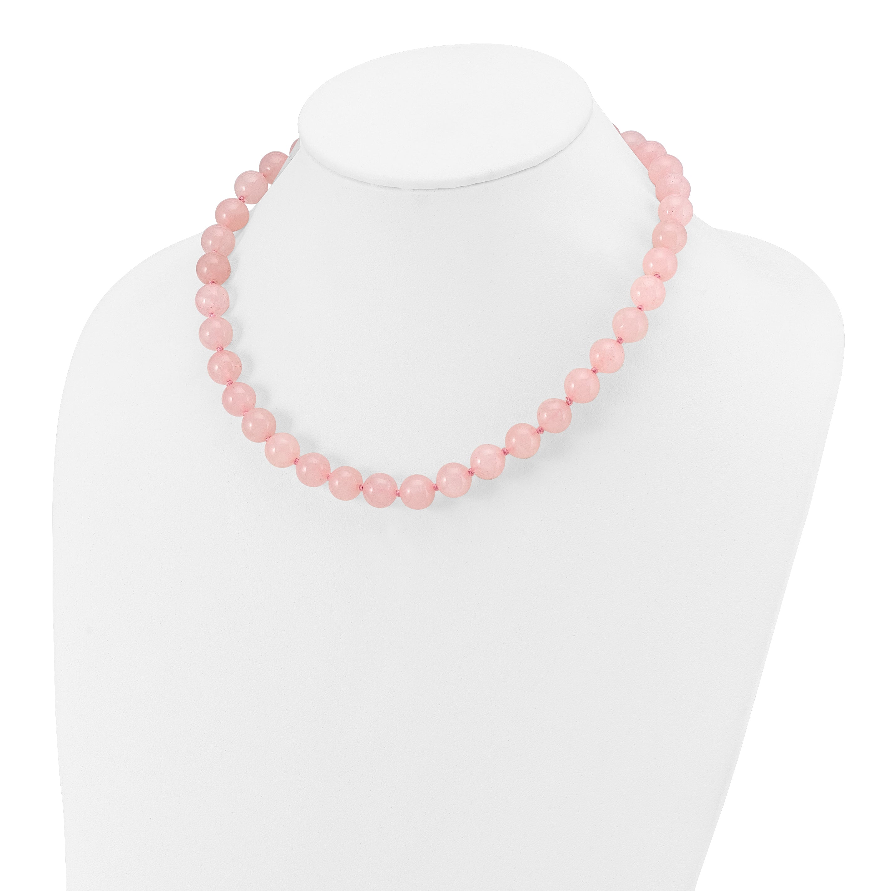 10-10.5mm Smooth Beaded Rose Quartz Necklace With Sterling S.RH Clasp