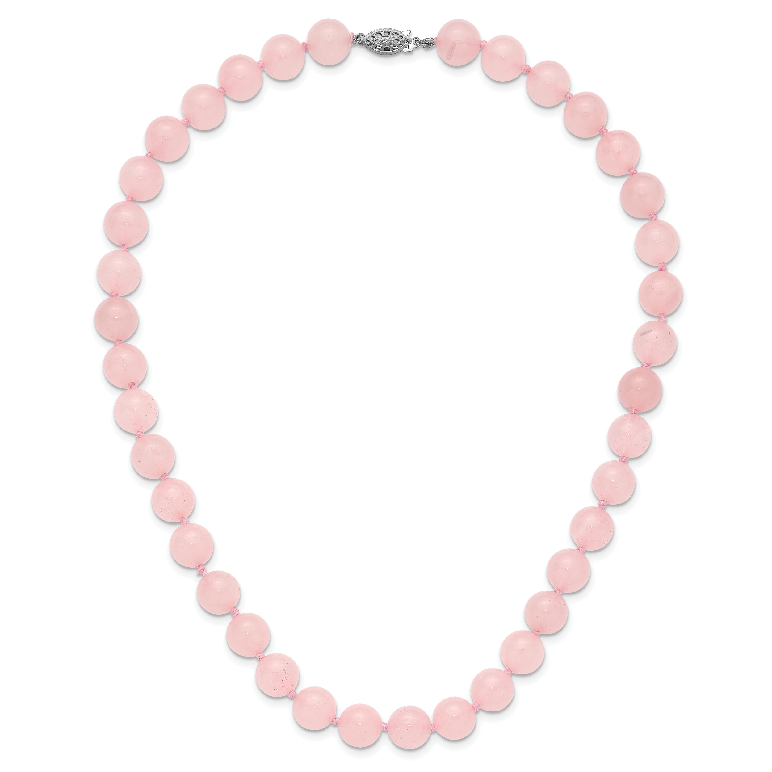 10-10.5mm Smooth Beaded Rose Quartz Necklace With Sterling S.RH Clasp