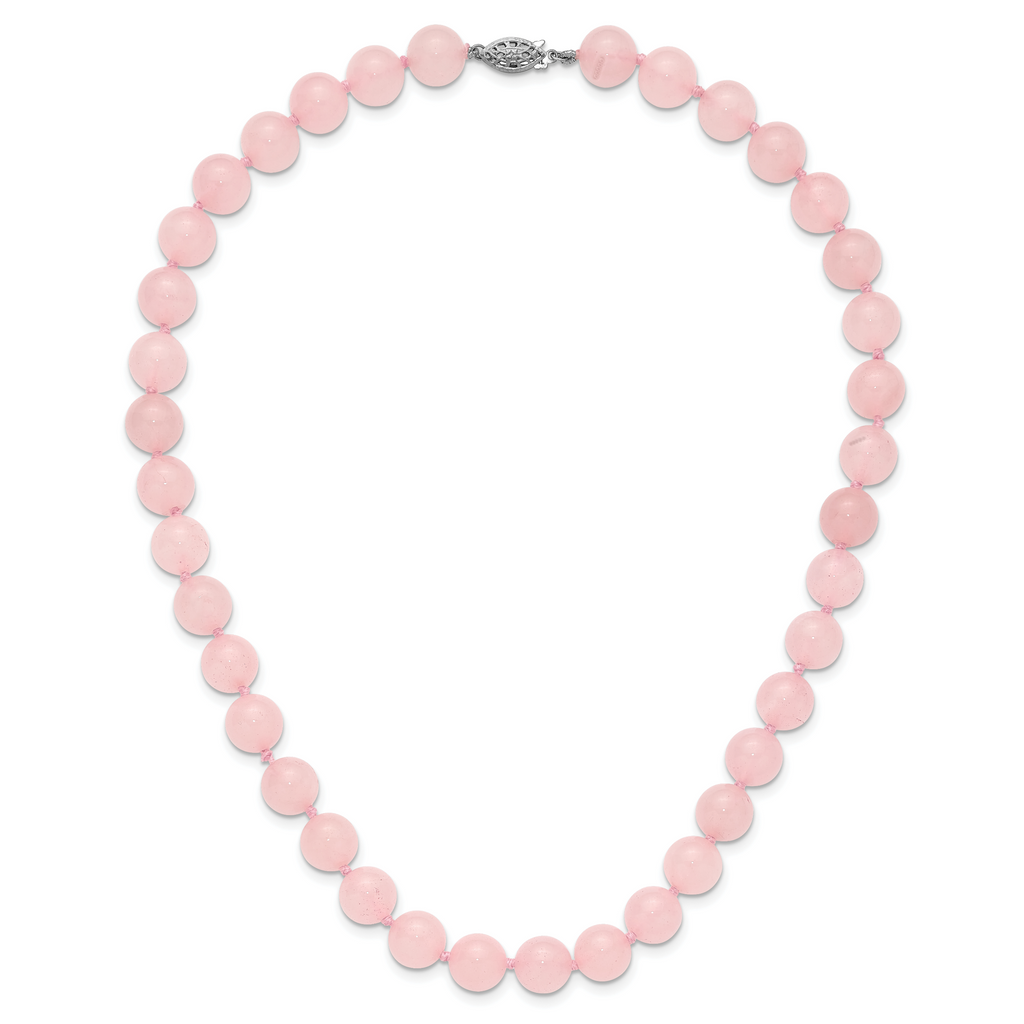 10-10.5mm Smooth Beaded Rose Quartz Necklace With Sterling S.RH Clasp
