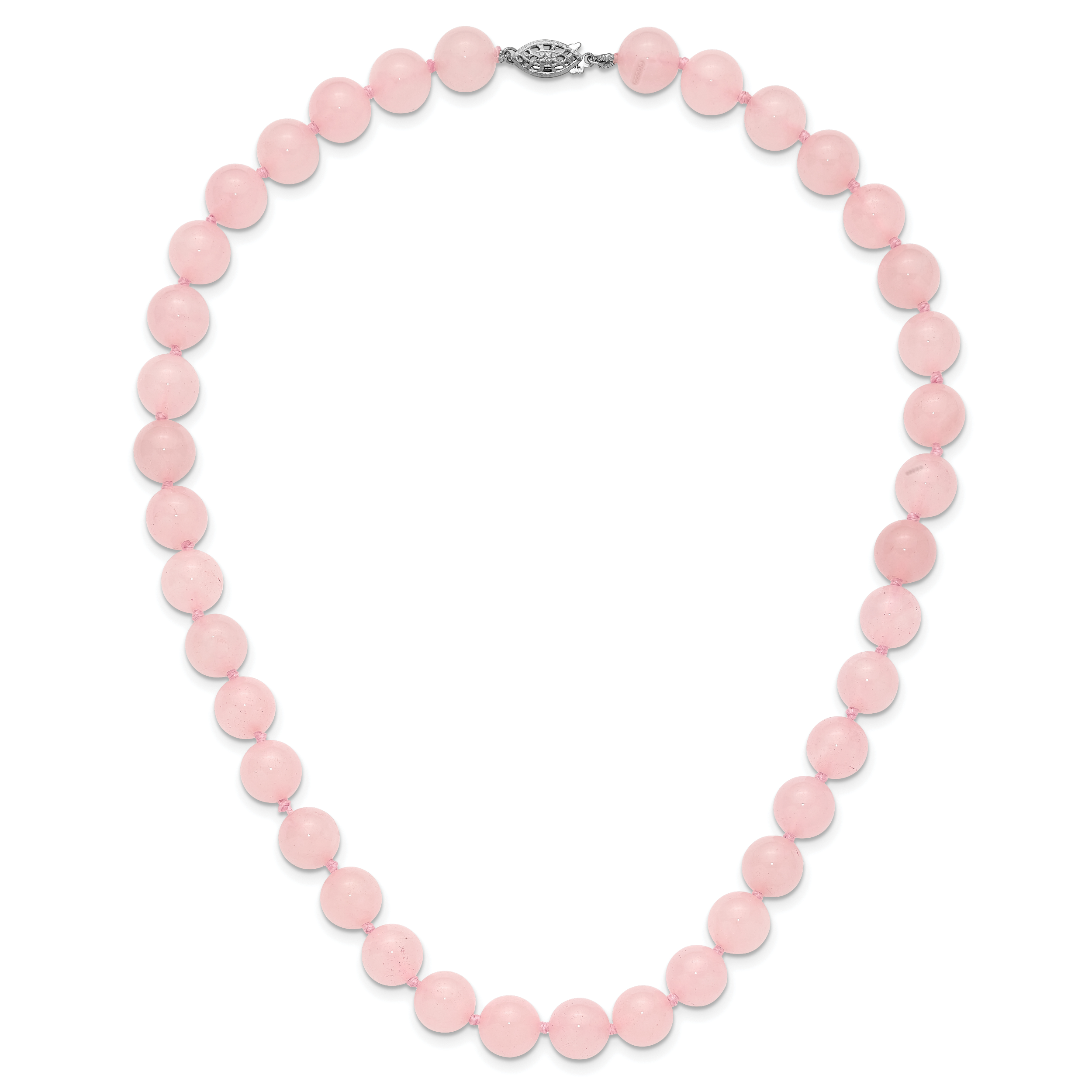 10-10.5mm Smooth Beaded Rose Quartz Necklace With Sterling S.RH Clasp