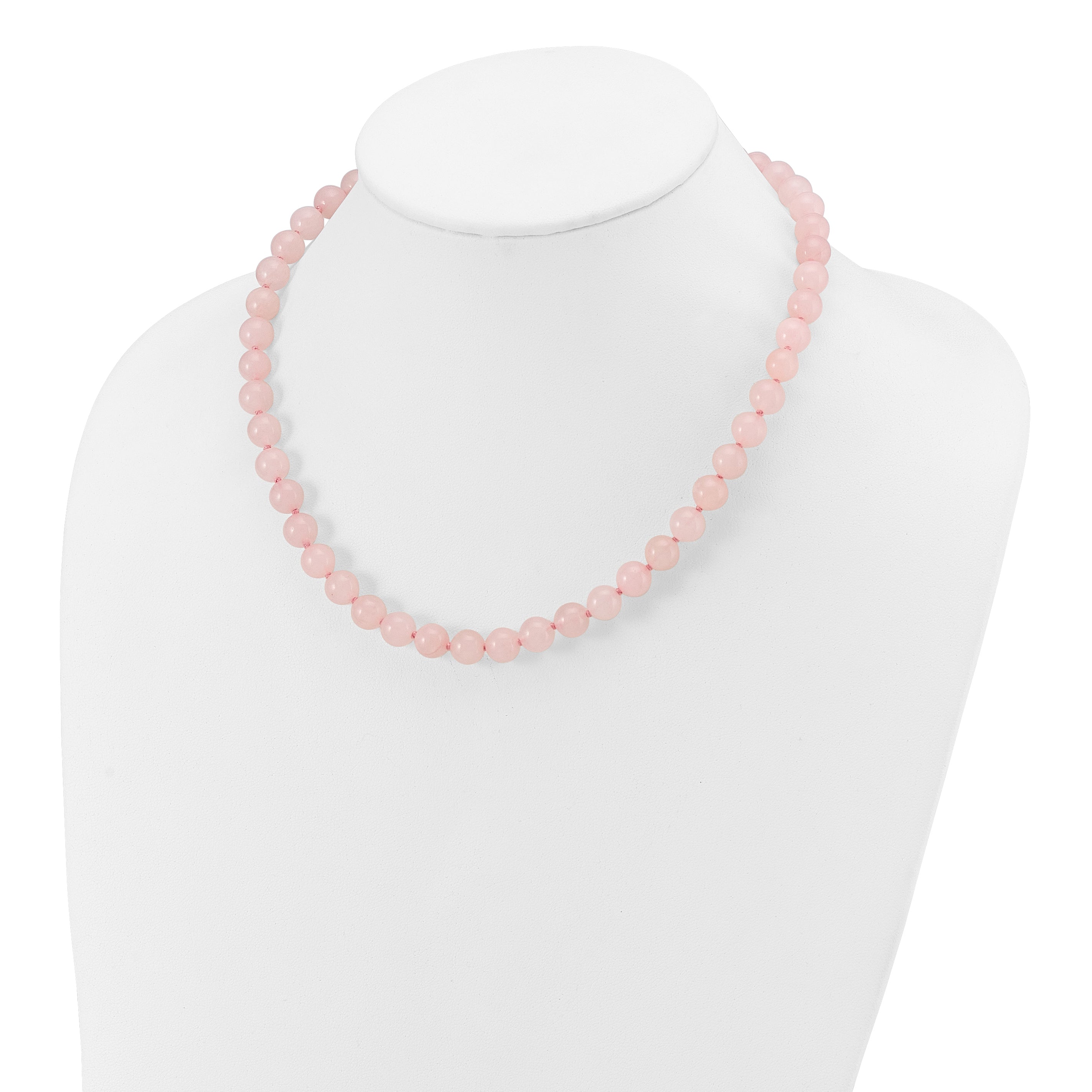 8-8.5mm Smooth Beaded Rose Quartz Necklace With Sterling S.RH Clasp