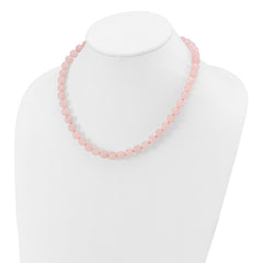 8-8.5mm Smooth Beaded Rose Quartz Necklace With Sterling S.RH Clasp