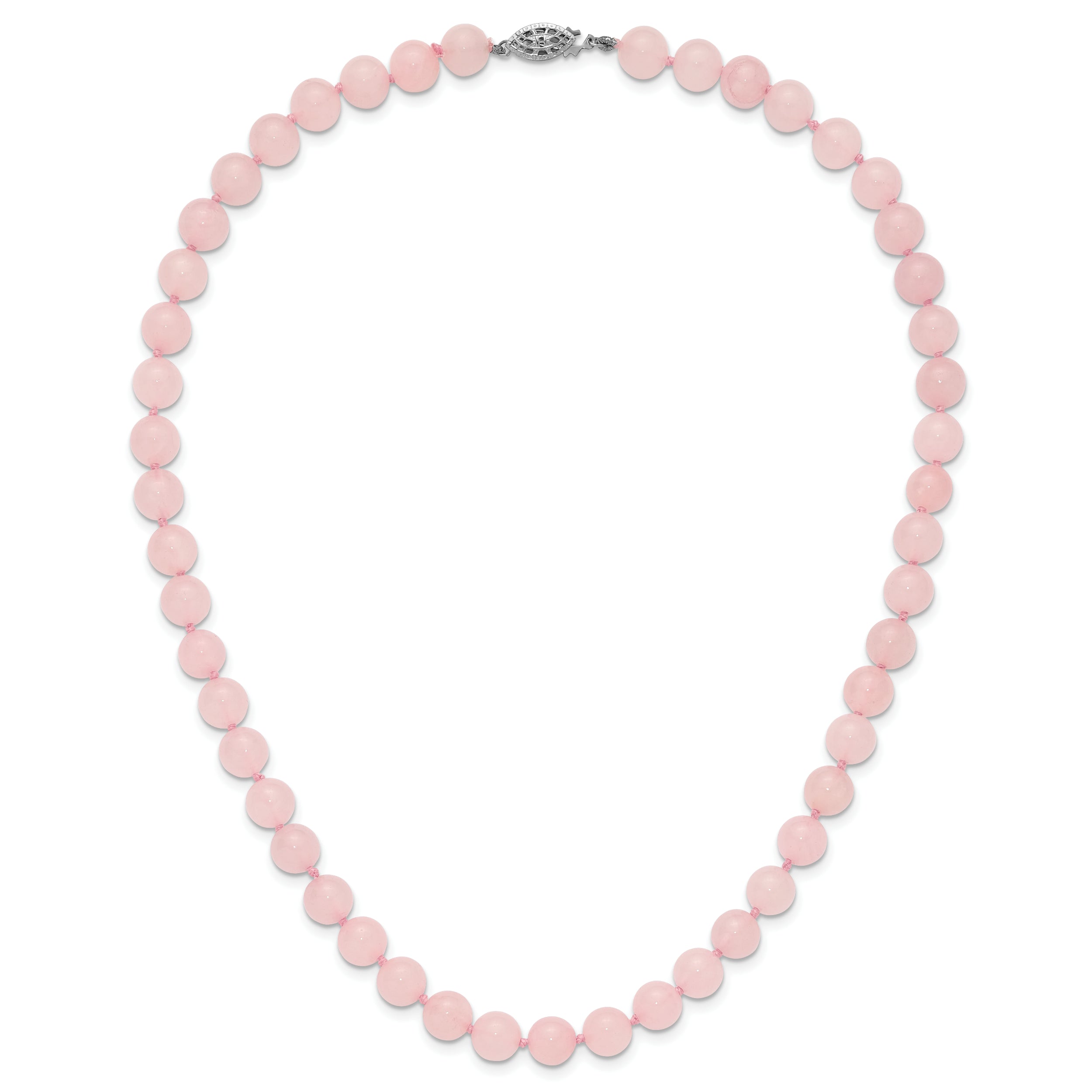 8-8.5mm Smooth Beaded Rose Quartz Necklace With Sterling S.RH Clasp
