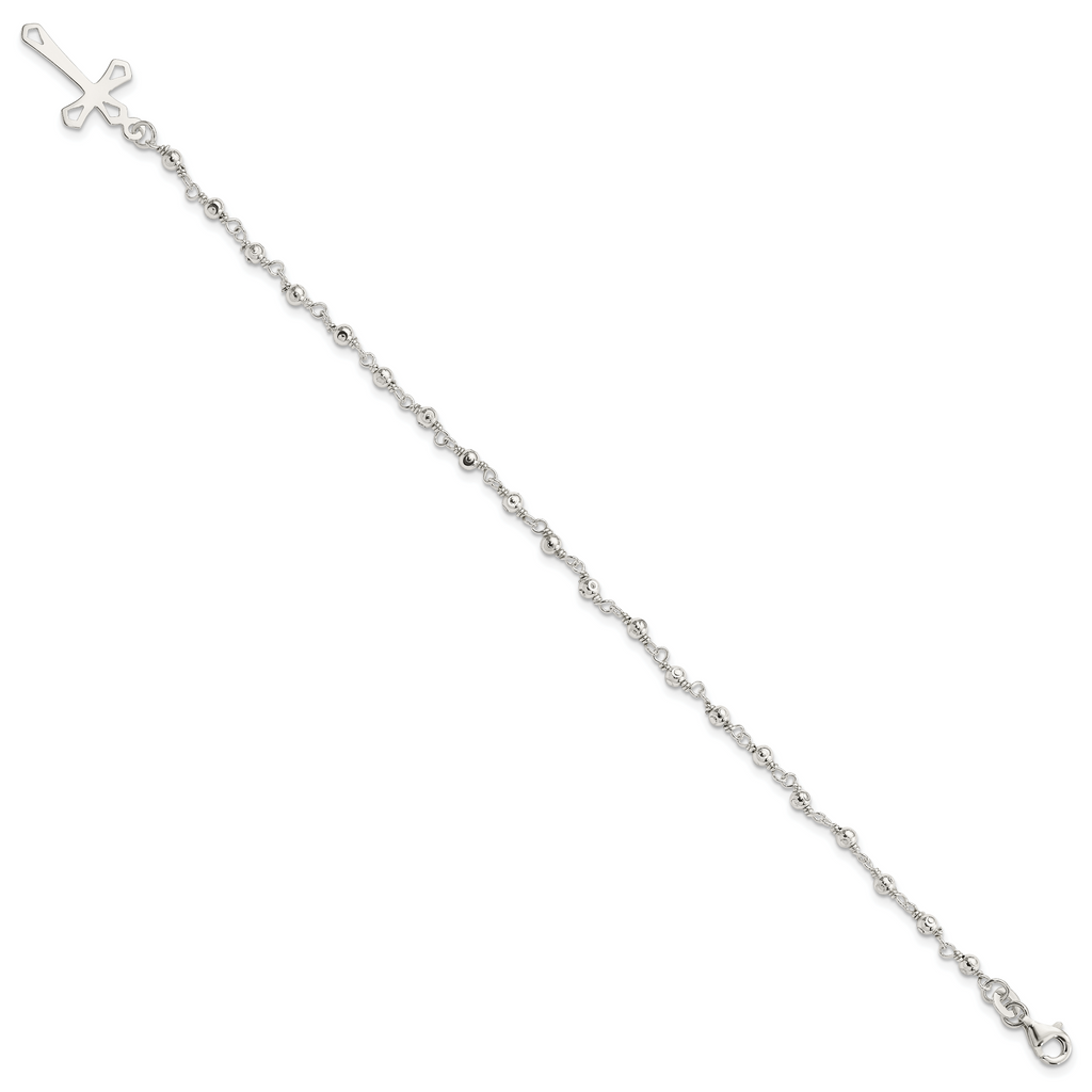 Sterling Silver Polished Bead Rosary 7.5 inch Bracelet