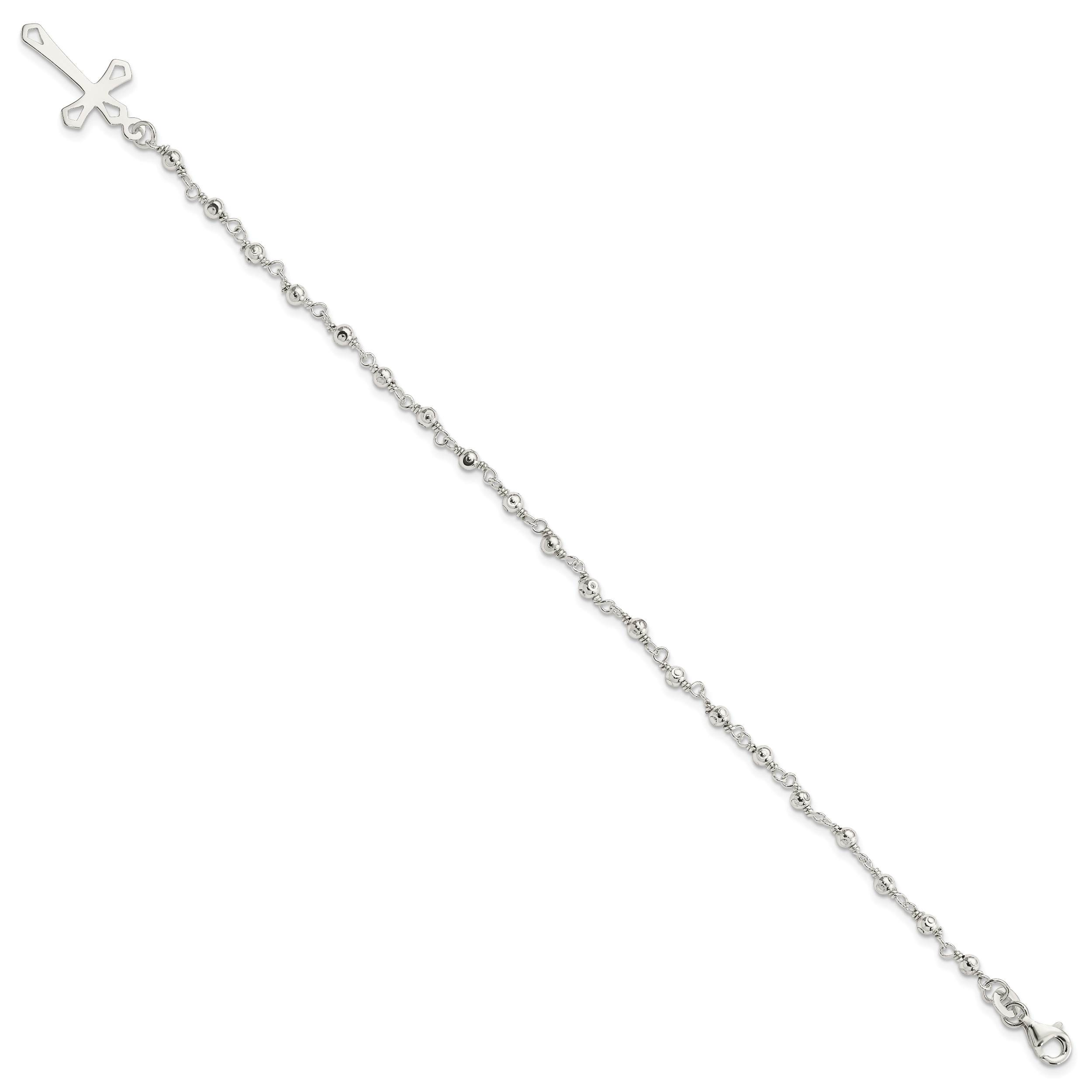 Sterling Silver Polished Bead Rosary 7.5 inch Bracelet