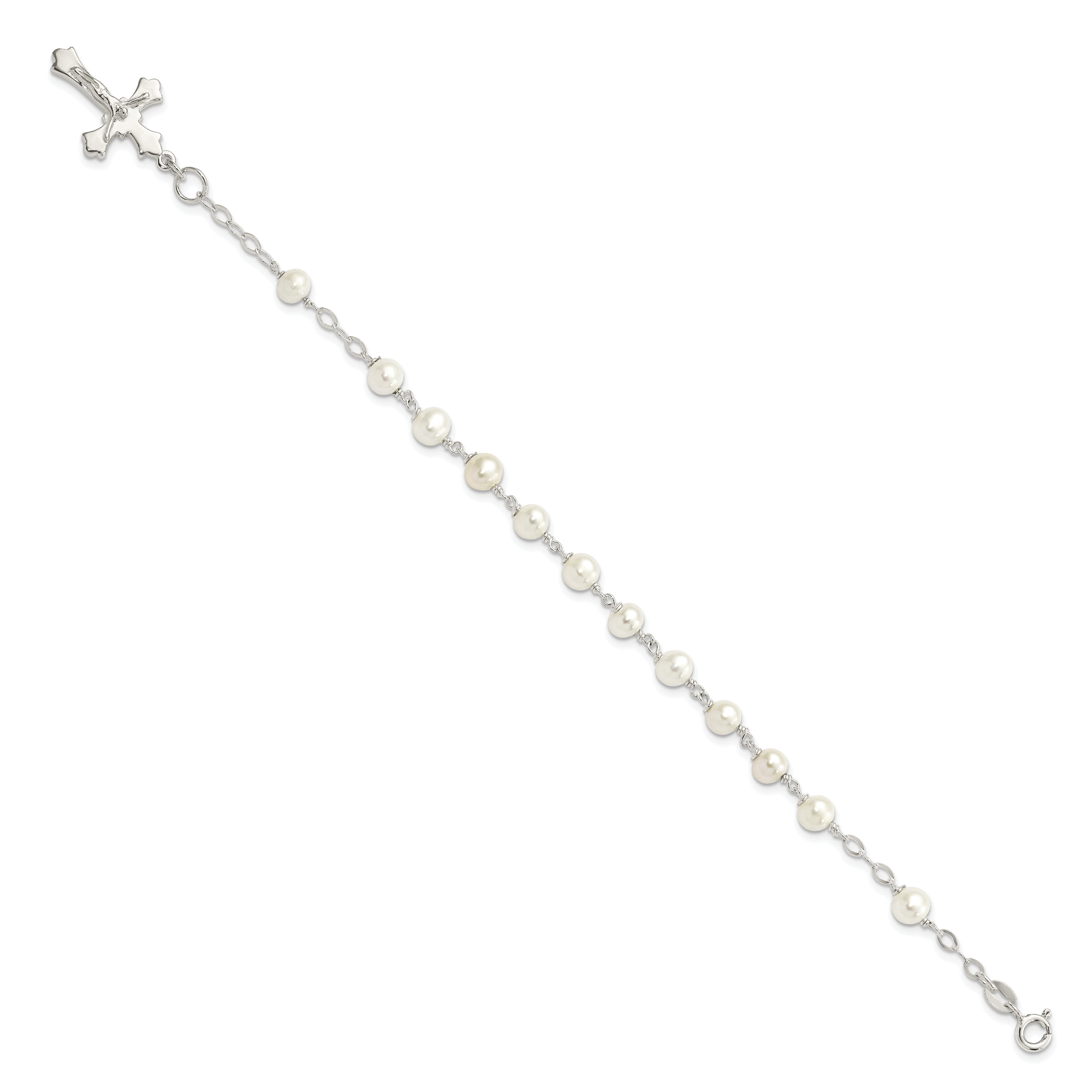 Sterling Silver and FW Cultured Pearl Rosary 7.5 inch Bracelet