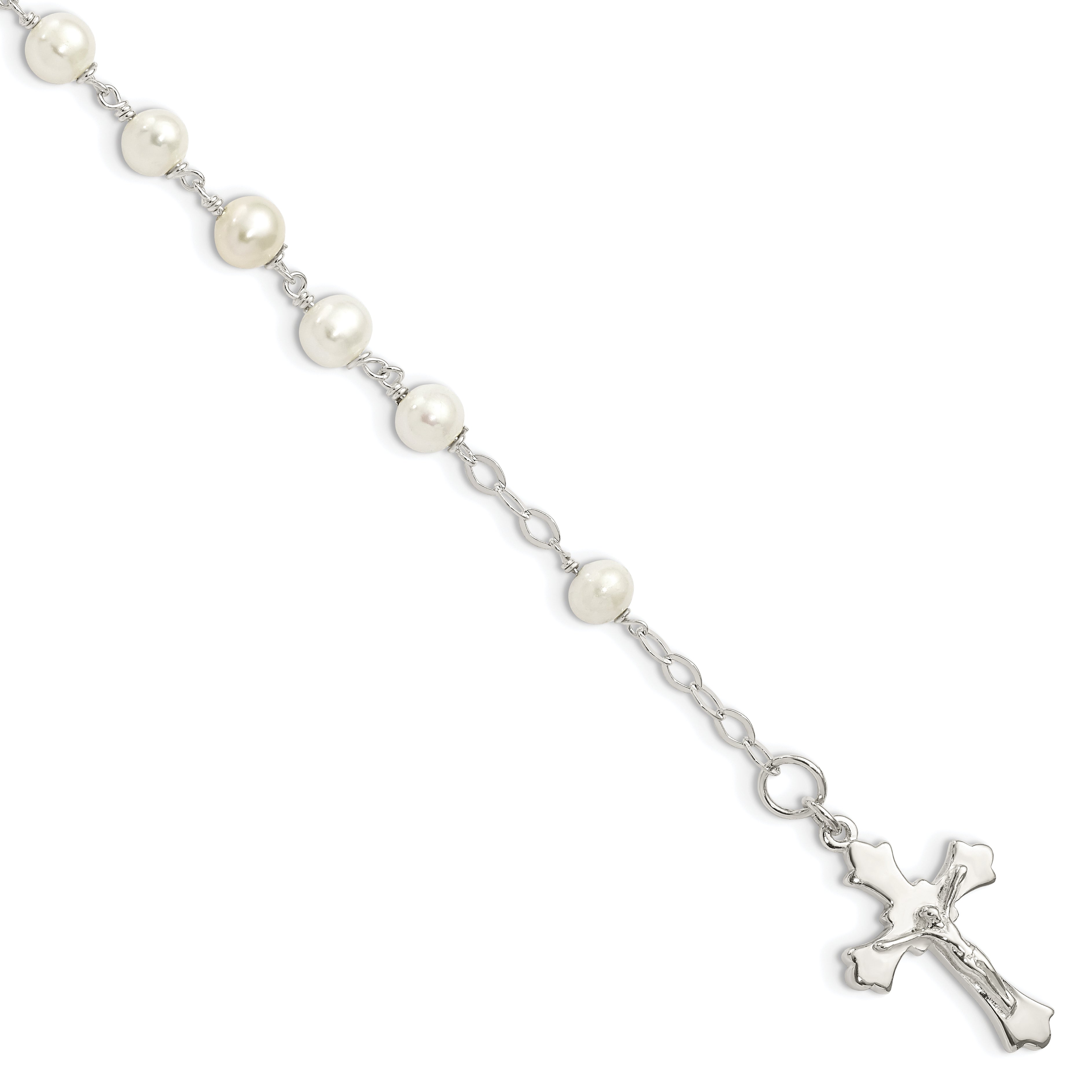 Sterling Silver and FW Cultured Pearl Rosary 7.5 inch Bracelet Main image