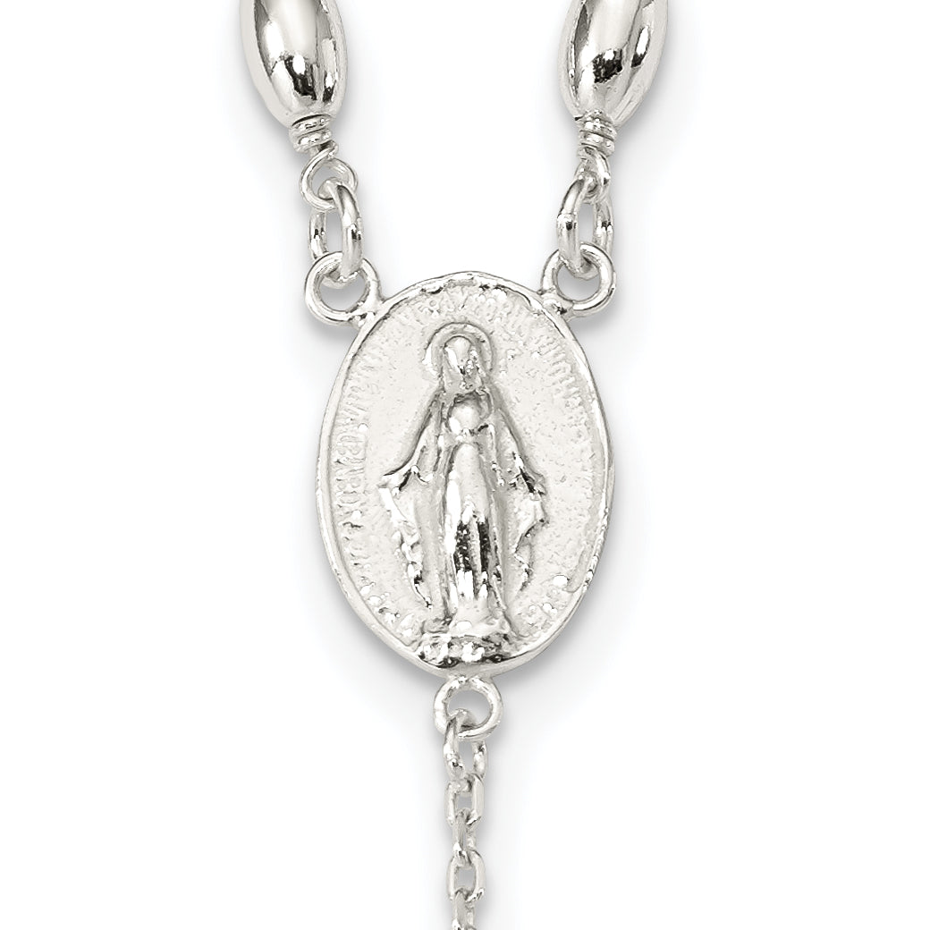 Sterling Silver Polished Bead Rosary 18 inch Necklace